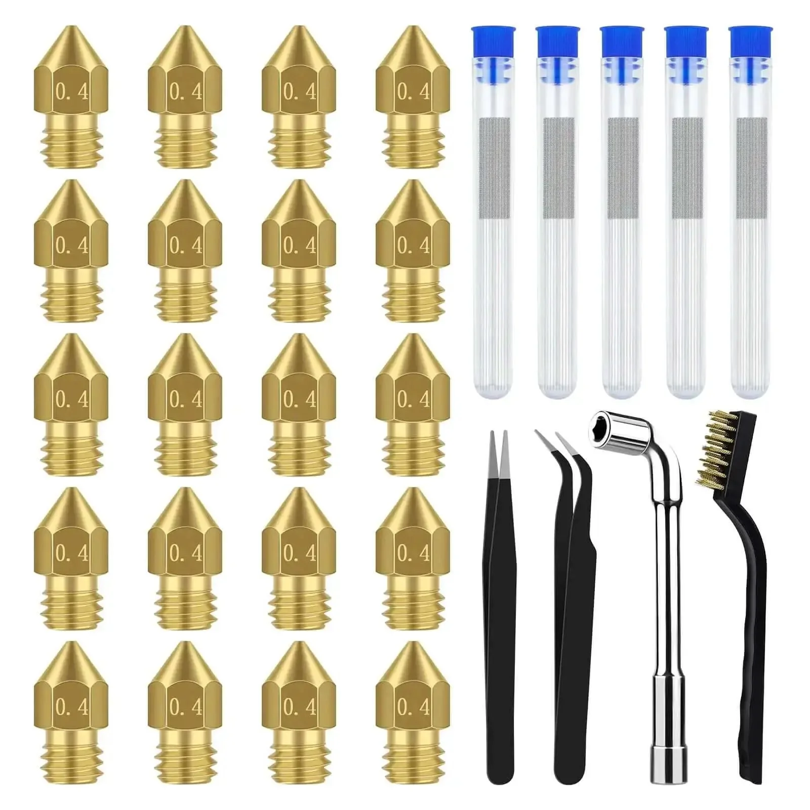 0.4mm Brass MK8 3D Printer Nozzle Set For Ender 3 V2 Ender 3 Ender 3S CR8 CR10 And More With 20 Nozzles And 54 Stainless Steel Cleaning Needles, Hassle Free Swap Extruder Replacement Kit For High Temp Printing