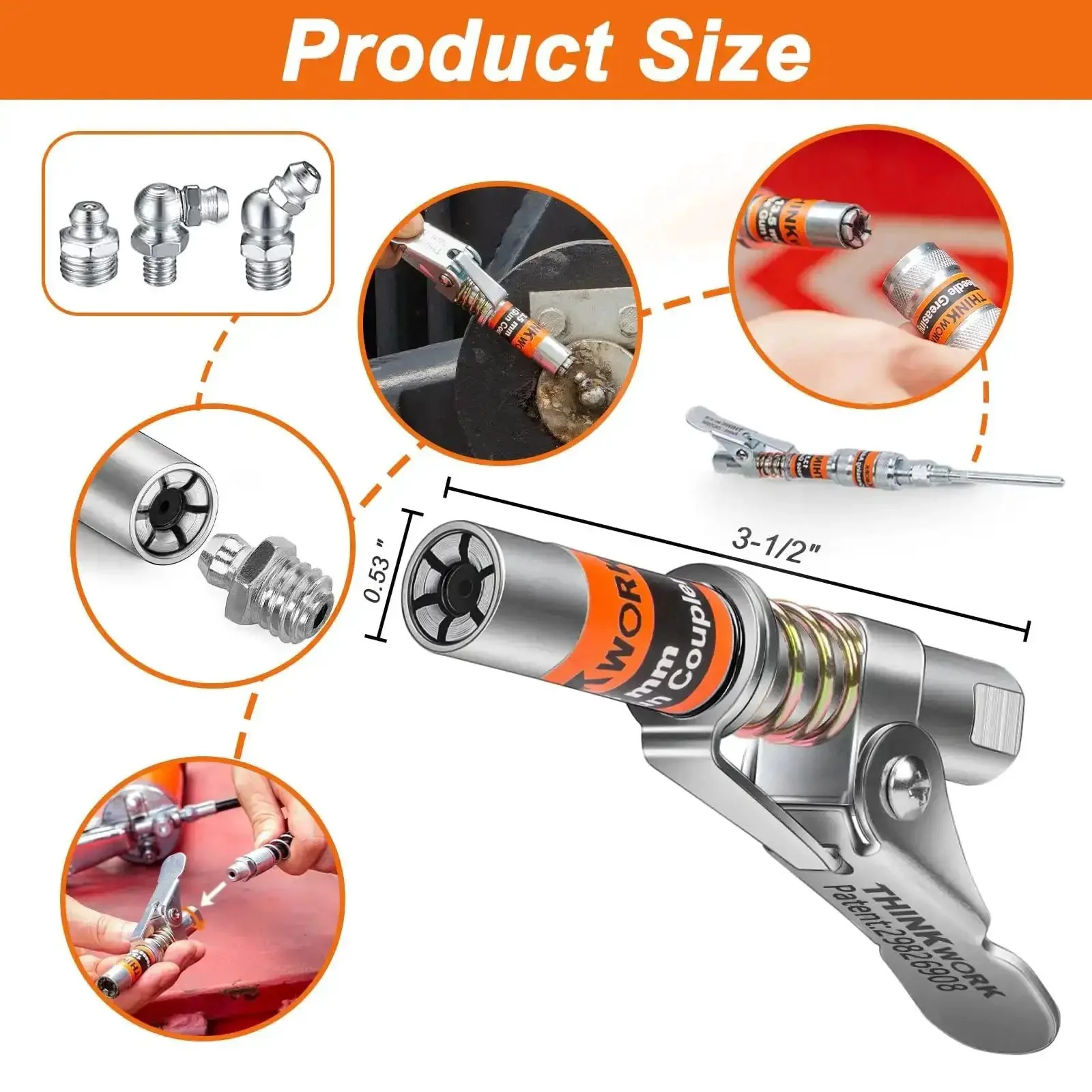 0.53 Inch Grease Gun Coupler With 6 Jaw Locking Mechanism No Fuss Quick Release 12000 PSI One Hand Operation Universal 1/8 NPT Fittings Compatible With All Grease Guns For Easy Secure Connection - Image 5
