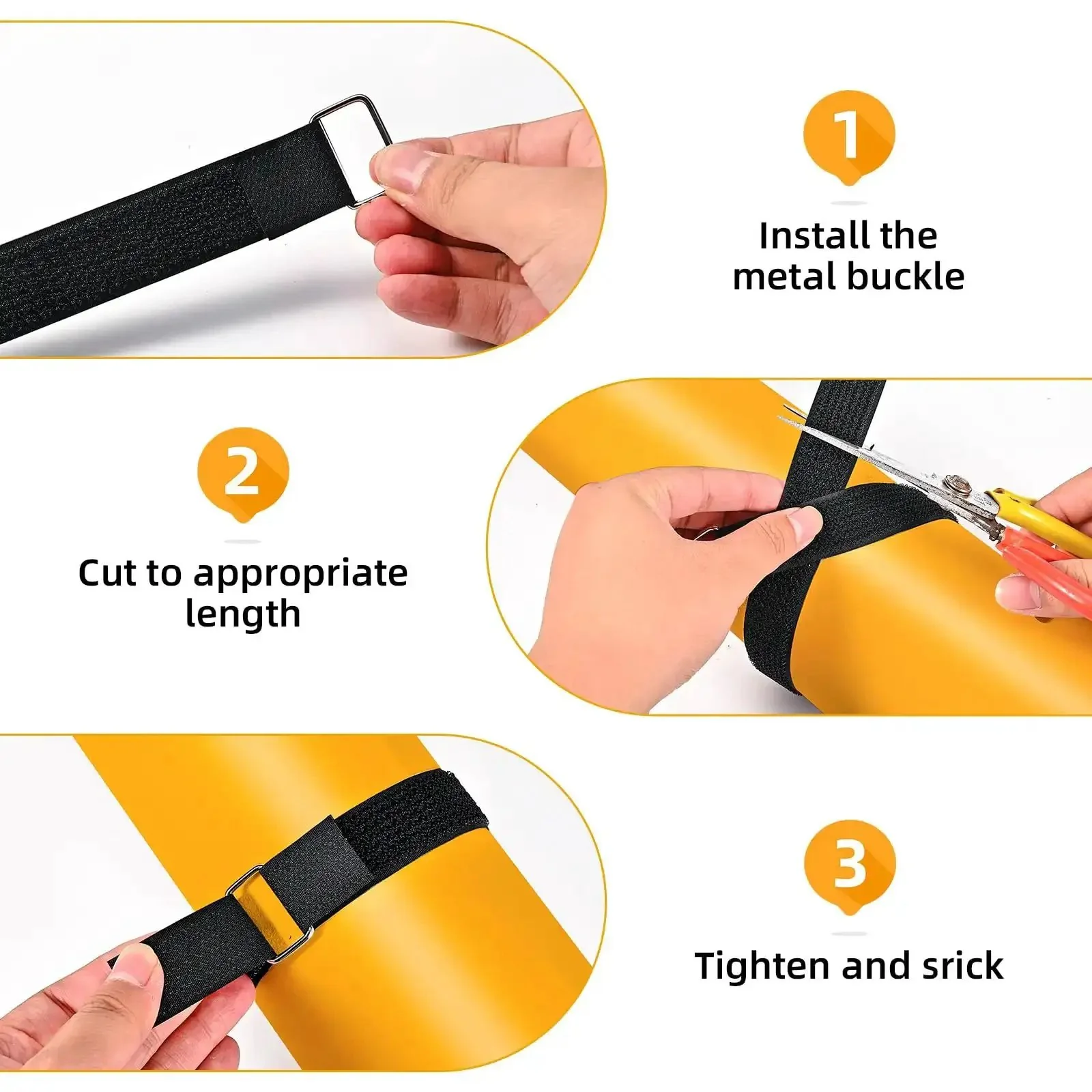 1 Inch By 39 Foot Nylon Hook And Loop Straps Roll With 60 Buckles 30 Metal And 30 Plastic Adjustable Reusable Cut To Length Ties For Home Office Garage Organization Black - Image 3