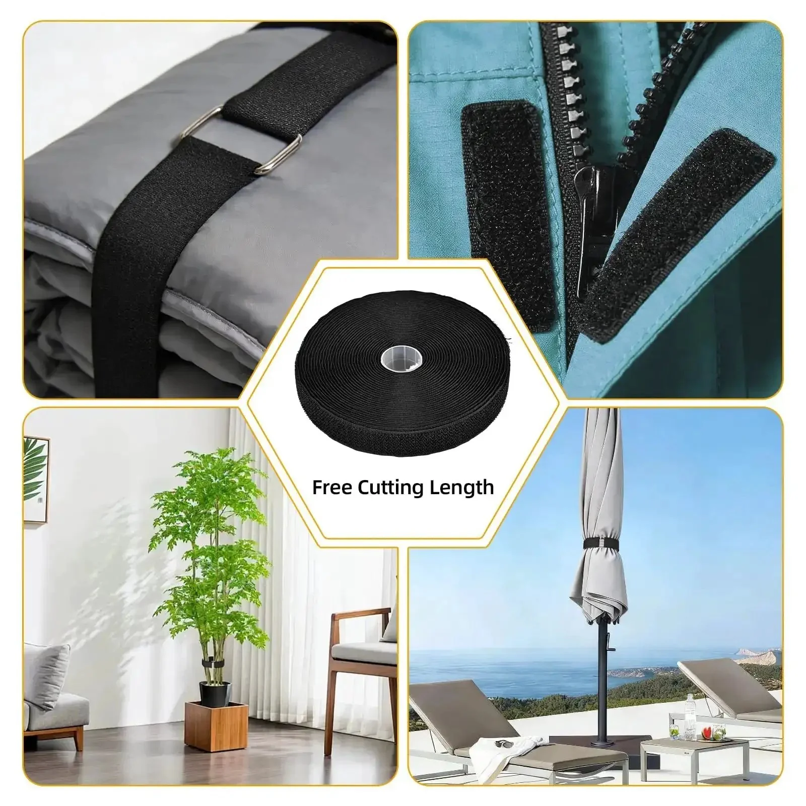 1 Inch By 39 Foot Nylon Hook And Loop Straps Roll With 60 Buckles 30 Metal And 30 Plastic Adjustable Reusable Cut To Length Ties For Home Office Garage Organization Black - Image 5