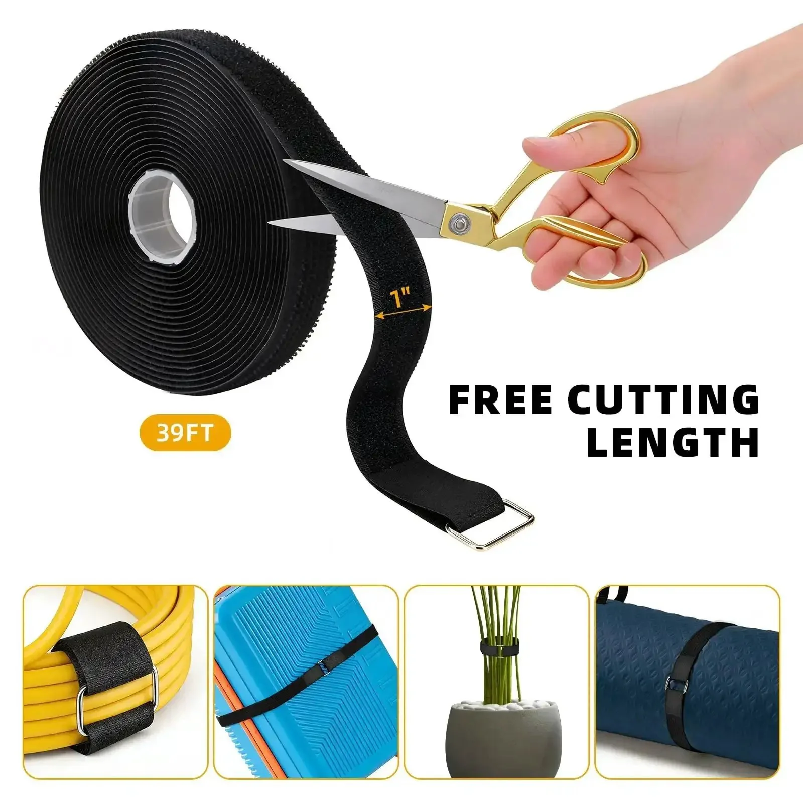 1 Inch By 39 Foot Nylon Hook And Loop Straps Roll With 60 Buckles 30 Metal And 30 Plastic Adjustable Reusable Cut To Length Ties For Home Office Garage Organization Black - Image 8