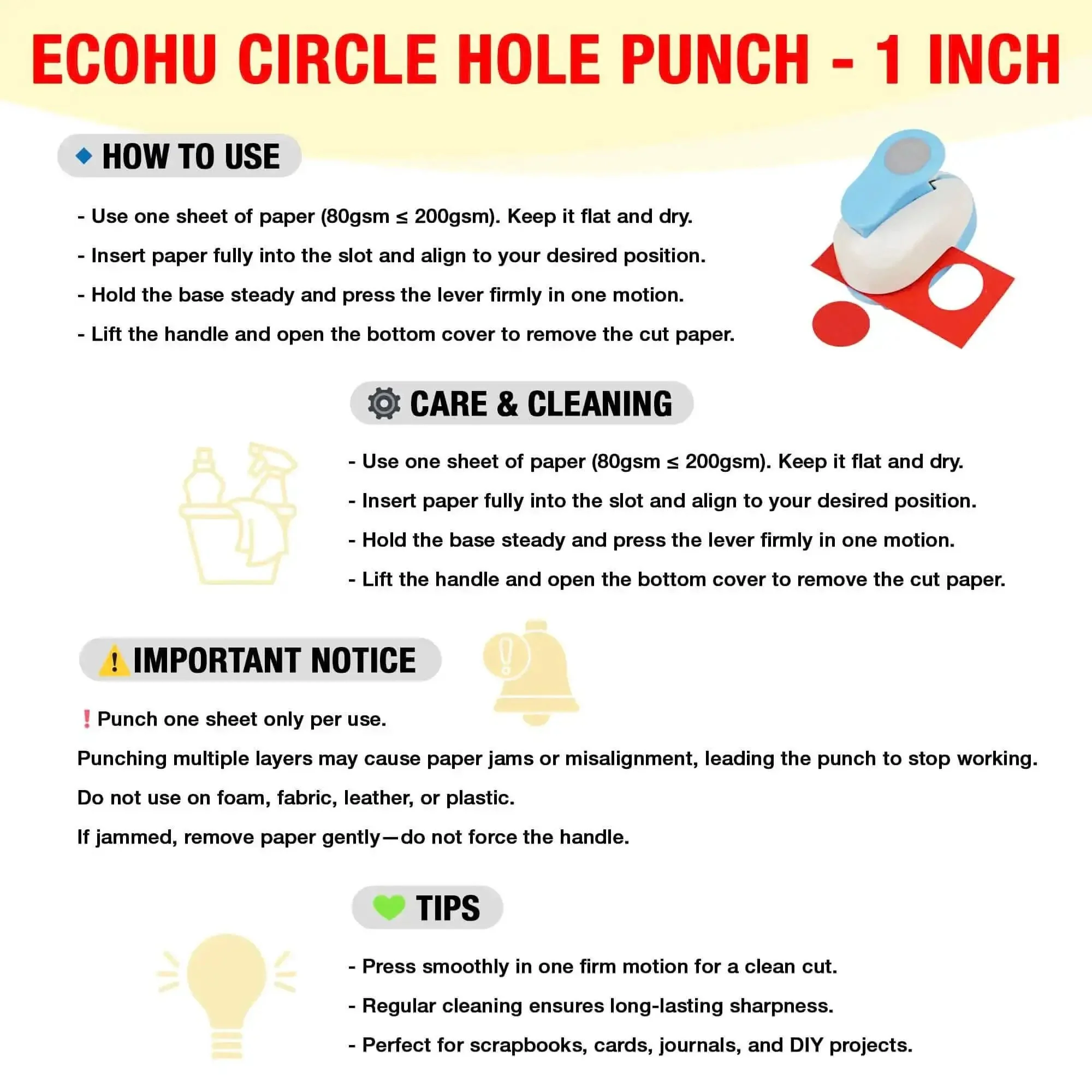1 Inch Circle Hole Punch Lever Tool For Crafting And Scrapbooking, No Fuss Spring Action Paper Punch For 80 To 200G Craft Paper, Easy To Use, Comfortable Hand Lever, Perfect For DIY Cards, Scrapbooks, And Festival Projects - Image 5