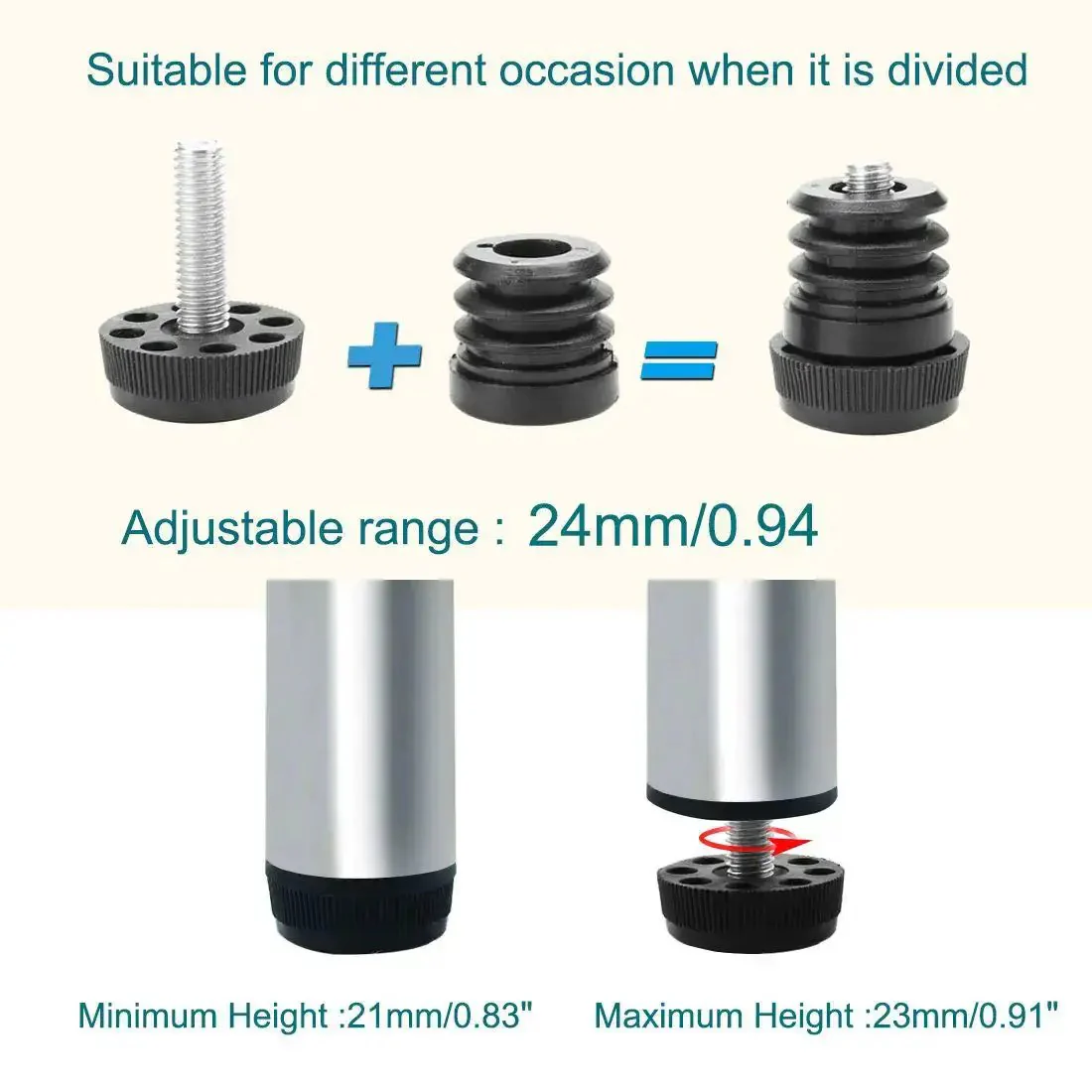 1 Inch Furniture Leveling Feet Set, 25mm OD Round Insert Adjustable Levelers, Heavy Duty Floor Protectors, 8 Pack For Tables And Cabinets, Smooth Height Adjustment, Anti Scratch Non Slip Feet - Image 7