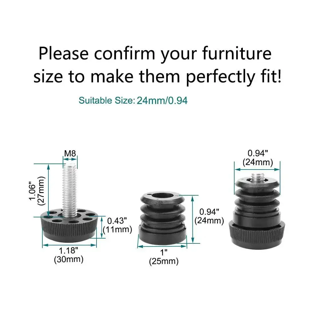 1 Inch Furniture Leveling Feet Set, 25mm OD Round Insert Adjustable Levelers, Heavy Duty Floor Protectors, 8 Pack For Tables And Cabinets, Smooth Height Adjustment, Anti Scratch Non Slip Feet - Image 8