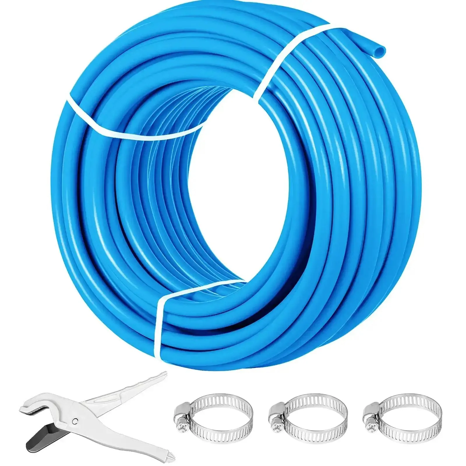 1 Inch PEX B Non Oxygen Barrier Flexible Pipe Tubing Blue For Hydronic Radiant Floor Heating EVOH Water Plumbing Applications Includes Cutter And Clamps In Box For Easy Install 300 Ft Roll