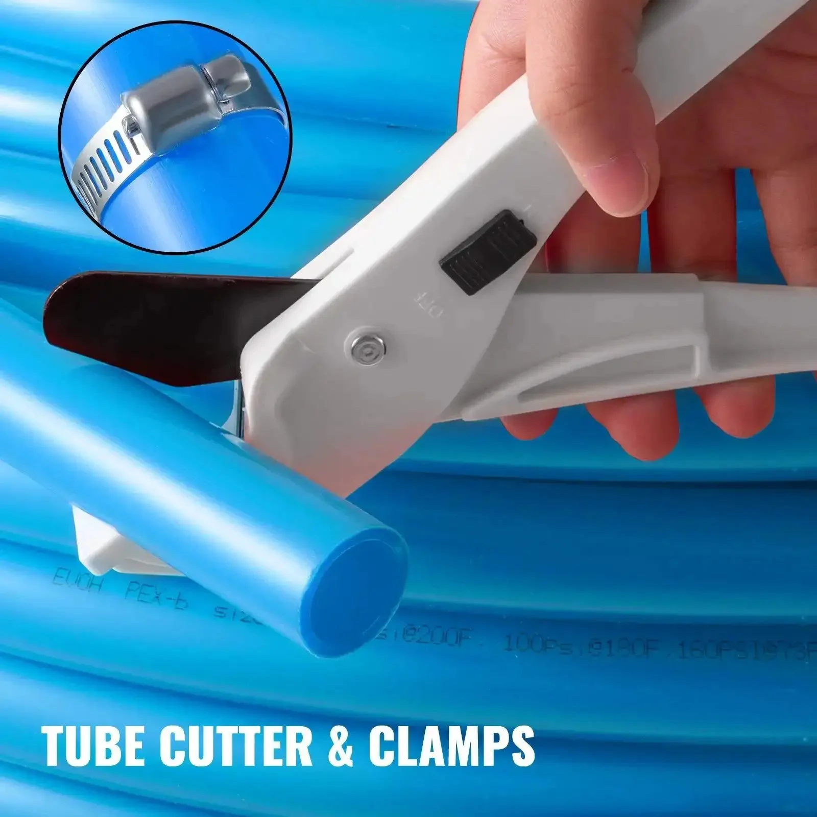 1 Inch PEX B Non Oxygen Barrier Flexible Pipe Tubing Blue For Hydronic Radiant Floor Heating EVOH Water Plumbing Applications Includes Cutter And Clamps In Box For Easy Install 300 Ft Roll - Image 5
