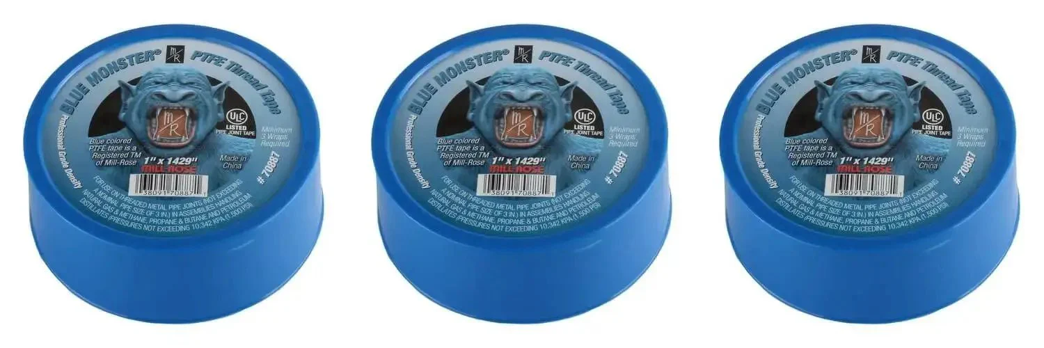 1-Inch PTFE Thread Seal Tape Three Pack, Thick Yet Flexible, No-Fuss Easy To Apply Plumbing Sealant For Leak-Proof Threads, Durable And Rugged Tape Built For Pro Grade Pipe Connections