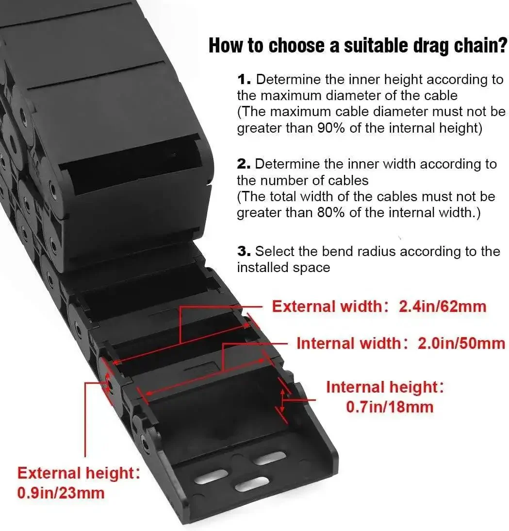 1 Meter Black Plastic Cable Drag Chain With R38 Bend Radius And 18x50mm Inner Size, Semi Enclosed One Side Open Wire Carrier For CNC Machines, Heavy Duty Cable Management For Smooth Motion - Image 4