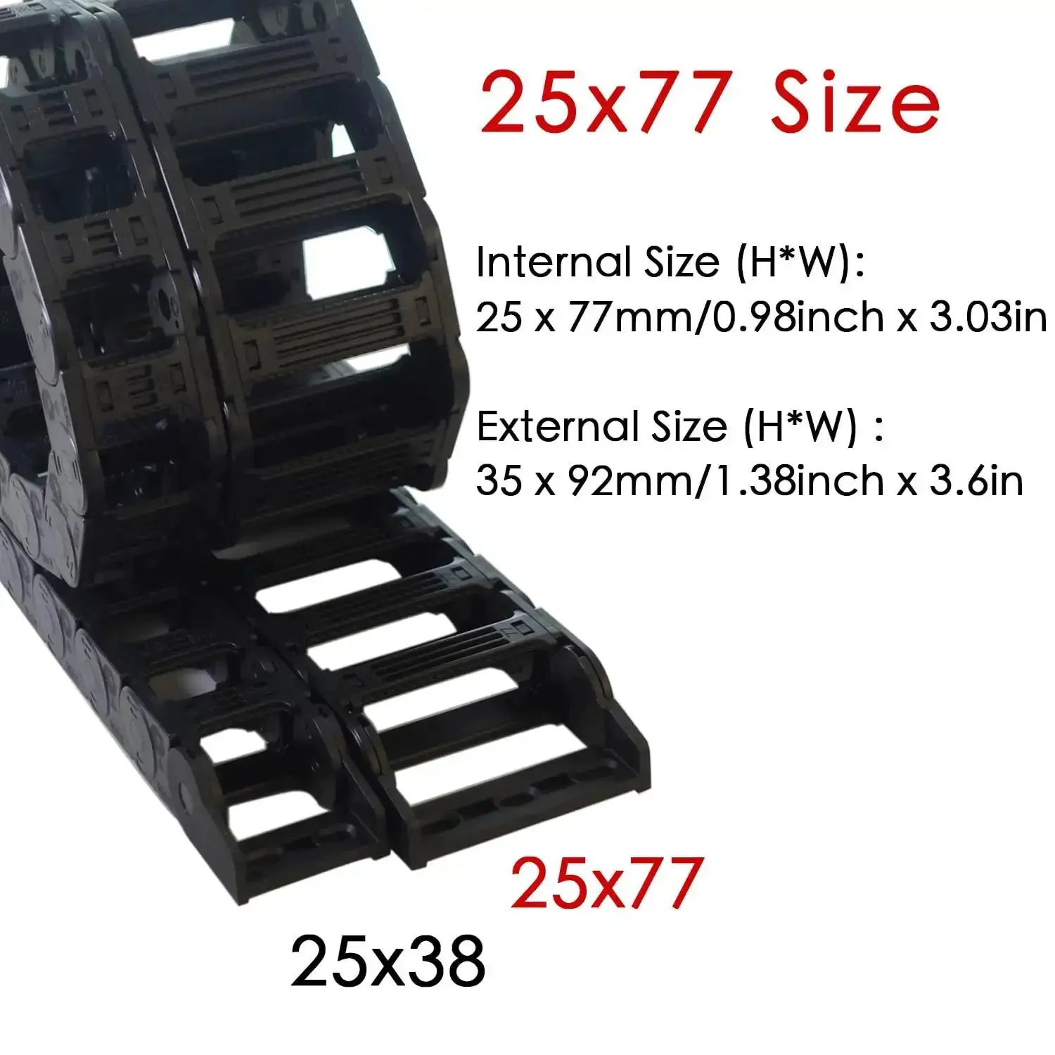 1 Meter Drag Chain Cable Carrier For CNC Routers And Industrial Machines, 25x77mm Open Type R55, Big Size, Built Tough And Stable, Includes Cable Tie, Protects Wires, Hoses, And Pipes Through Reciprocating Motion - Image 5
