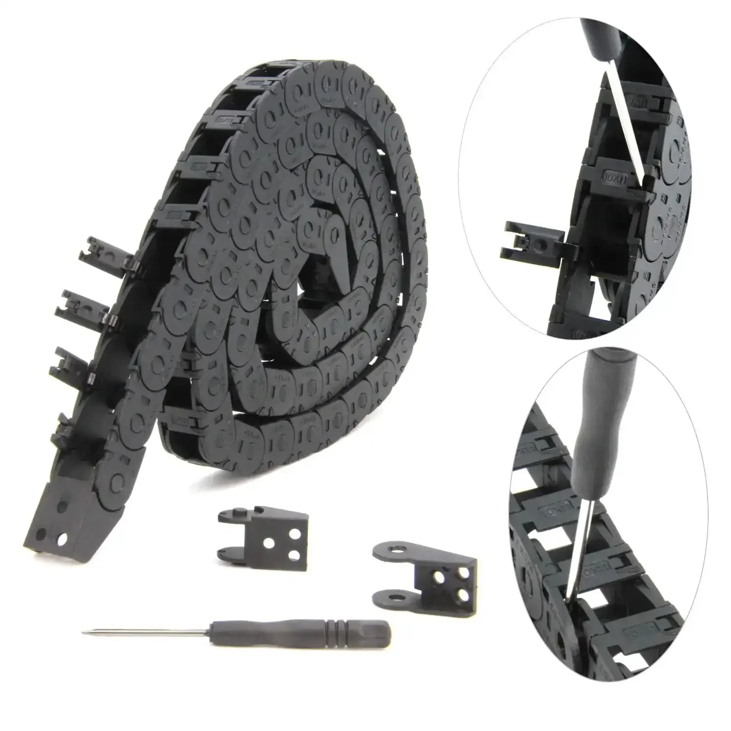 1 Meter Open Type Drag Chain Cable Carrier With 10x11mm Internal Size For 3D Printers And CNC Machines Includes End Connectors And Screwdriver Tool Built Tough Durable Plastic Cable Chain For Smooth Low Friction Motion