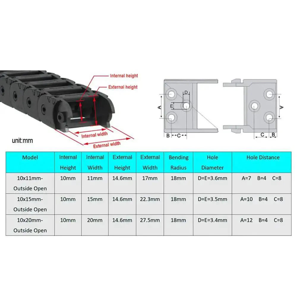 1 Meter Open Type Drag Chain Cable Carrier With 10x11mm Internal Size For 3D Printers And CNC Machines Includes End Connectors And Screwdriver Tool Built Tough Durable Plastic Cable Chain For Smooth Low Friction Motion - Image 4