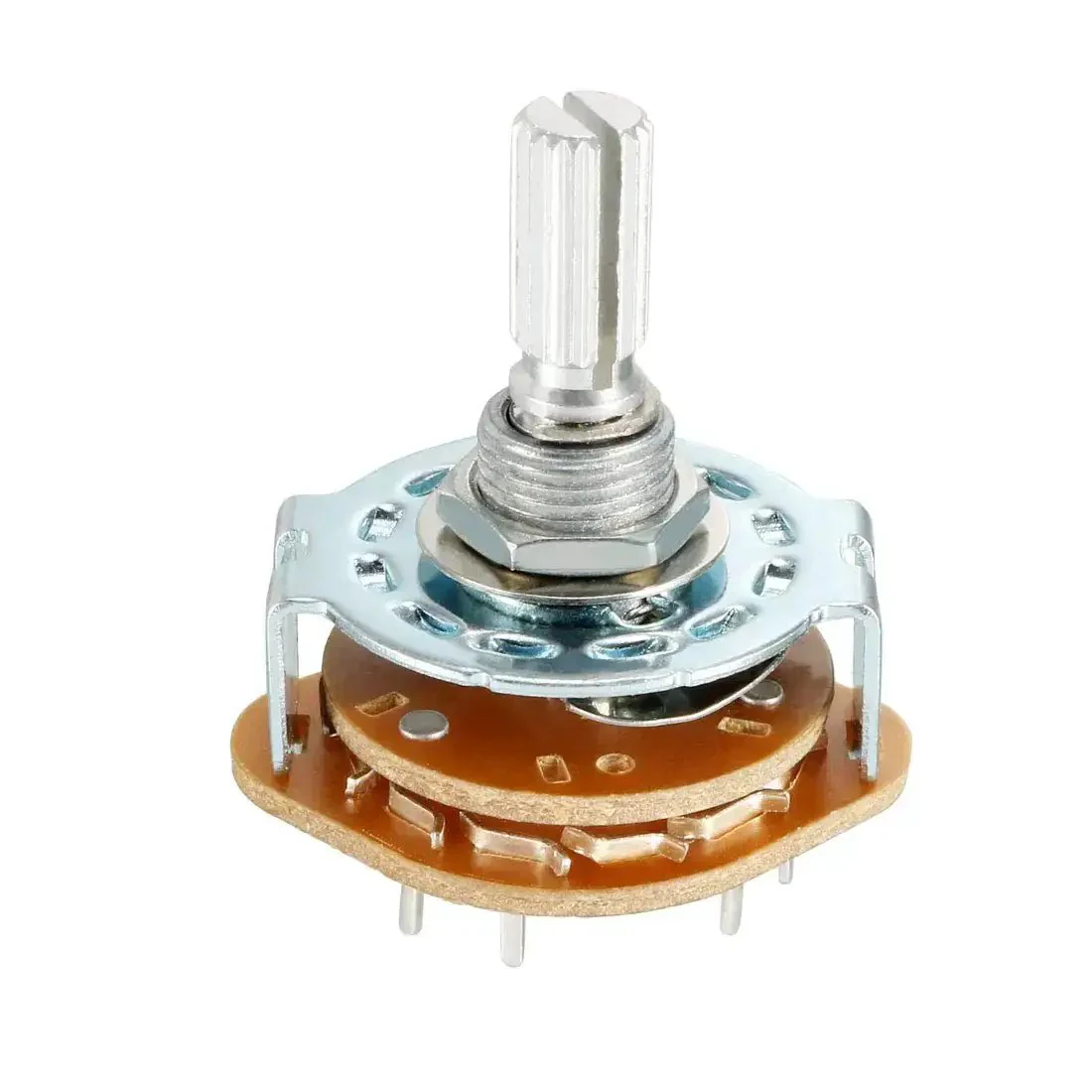 1 Pole 11 Position Band Selector Rotary Switch, Single Deck, 9mm Mount Thread, 6mm Shaft, 14mm Shaft Length, 12 Pins, For Radio, TV, Industrial Gear, And Electronic Control Panels