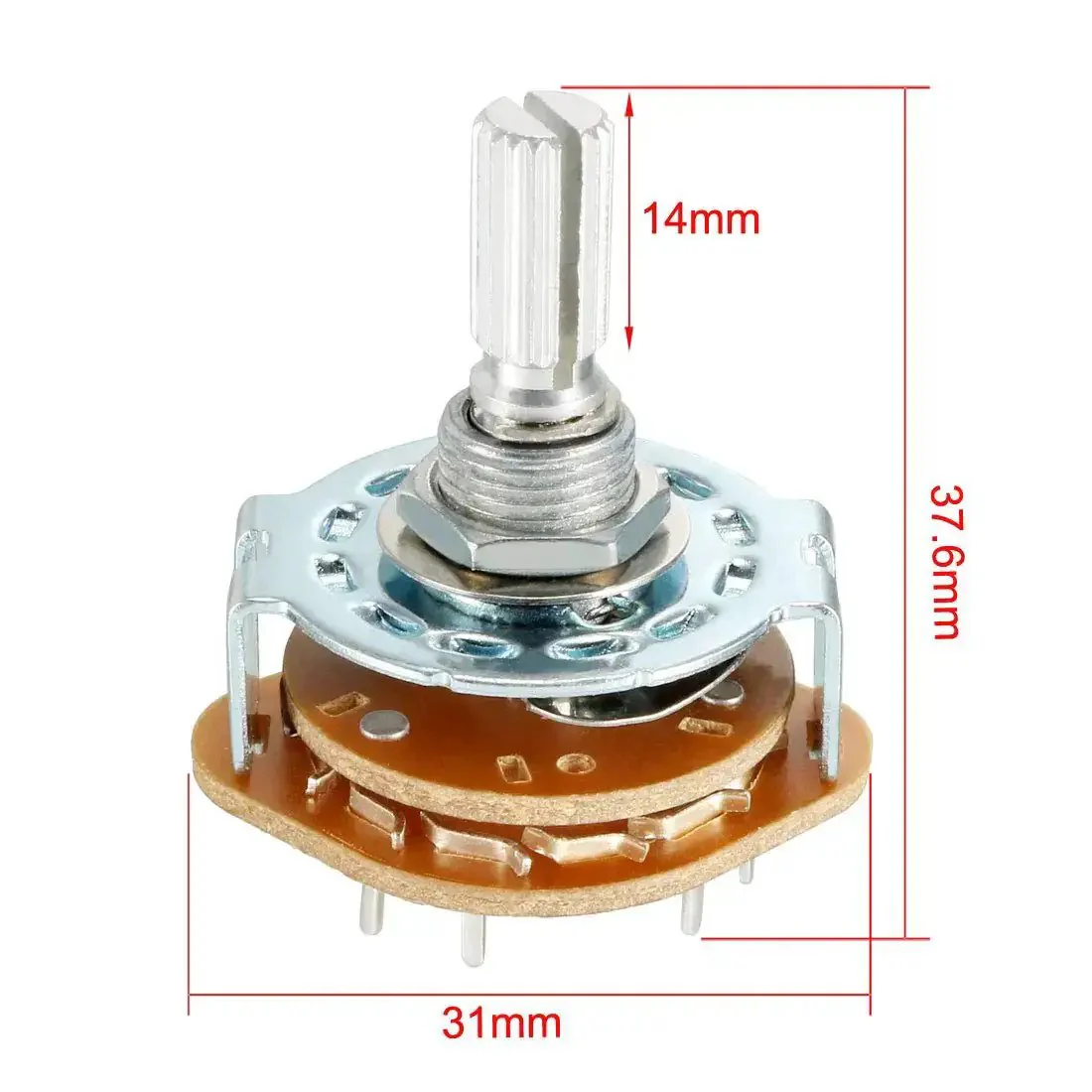 1 Pole 11 Position Band Selector Rotary Switch, Single Deck, 9mm Mount Thread, 6mm Shaft, 14mm Shaft Length, 12 Pins, For Radio, TV, Industrial Gear, And Electronic Control Panels - Image 4