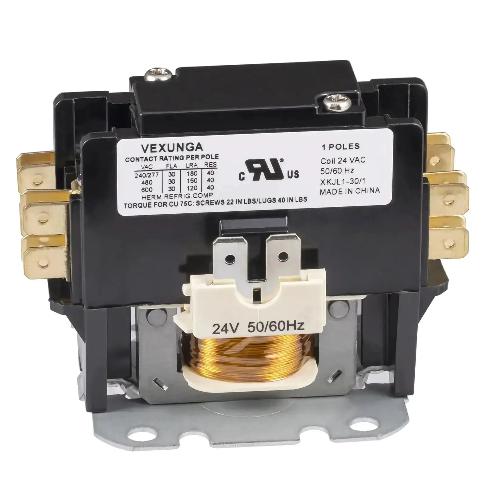 1 Pole 30 Amp 24 VAC Coil AC Contactor Replacement For Air Conditioner Condenser Unit And Compressor 50 60 Hz 24V 1P 30A Motor Contactor With Copper Terminal Contacts Plug And Play