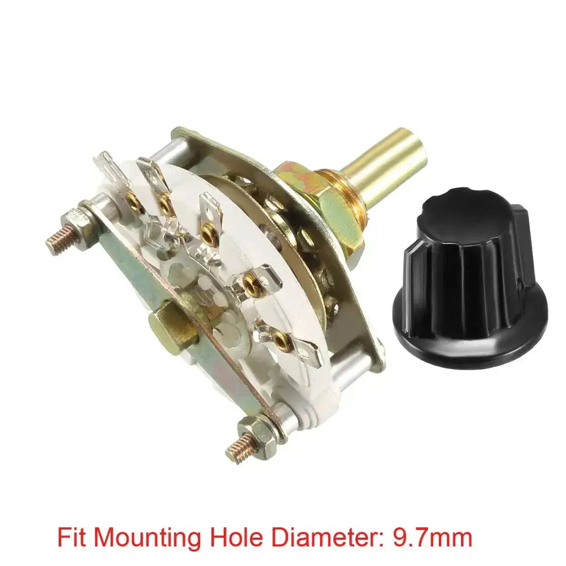 1 Pole 4 Position Rotary Switch With Knob, 5 Pins, 1 Deck Band Selector, Mount Hole 9.7mm, Shaft 6mm, Shaft Length 11.7mm, Includes Mount Nut - Image 3