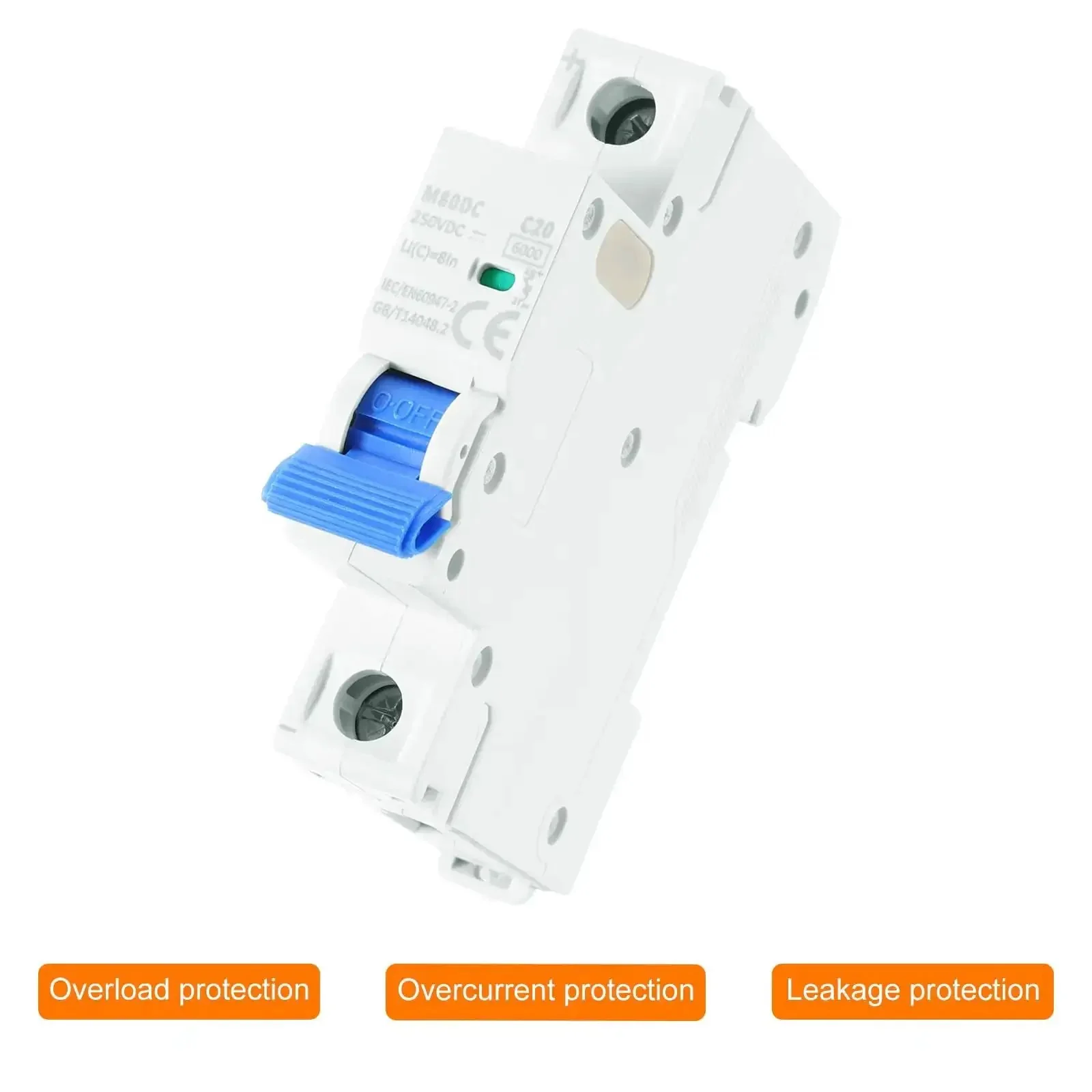 1 Pole Miniature Circuit Breaker 20A DC 250V DIN Rail Mount Disconnect Switch With Thermal Magnetic Trip For Short Circuit Protection, Overload Safeguard, Ideal For Residential And Commercial Panels Blue - Image 4