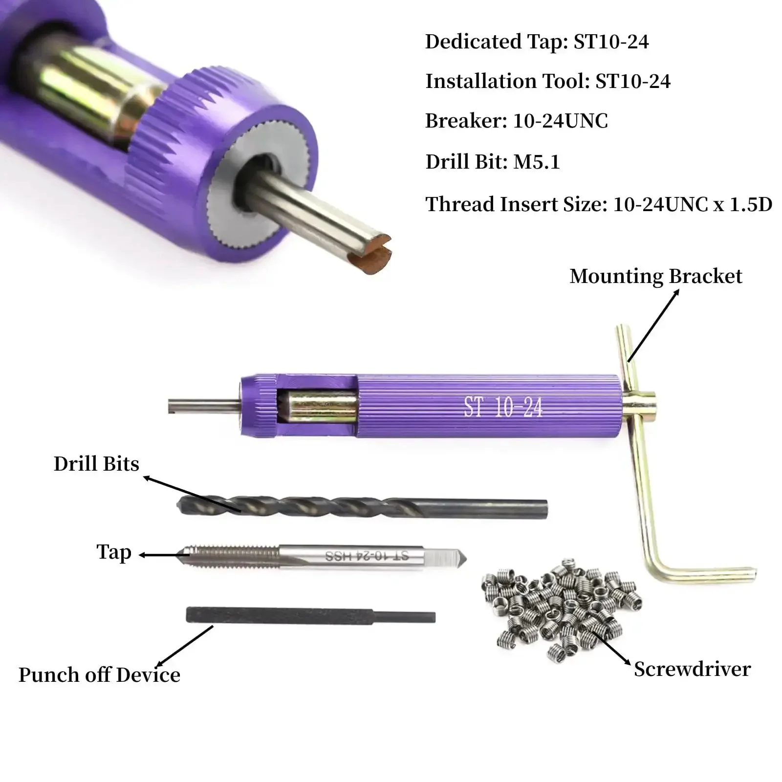 10-24 UNC Helical Inserts Kit For Aluminum With Stainless Steel Thread Repair Inserts ST Tap And Tool Included Fix Stripped Threads Reinforce Weak Material All In One Built To Last Heavy Duty Repair Solution - Image 7