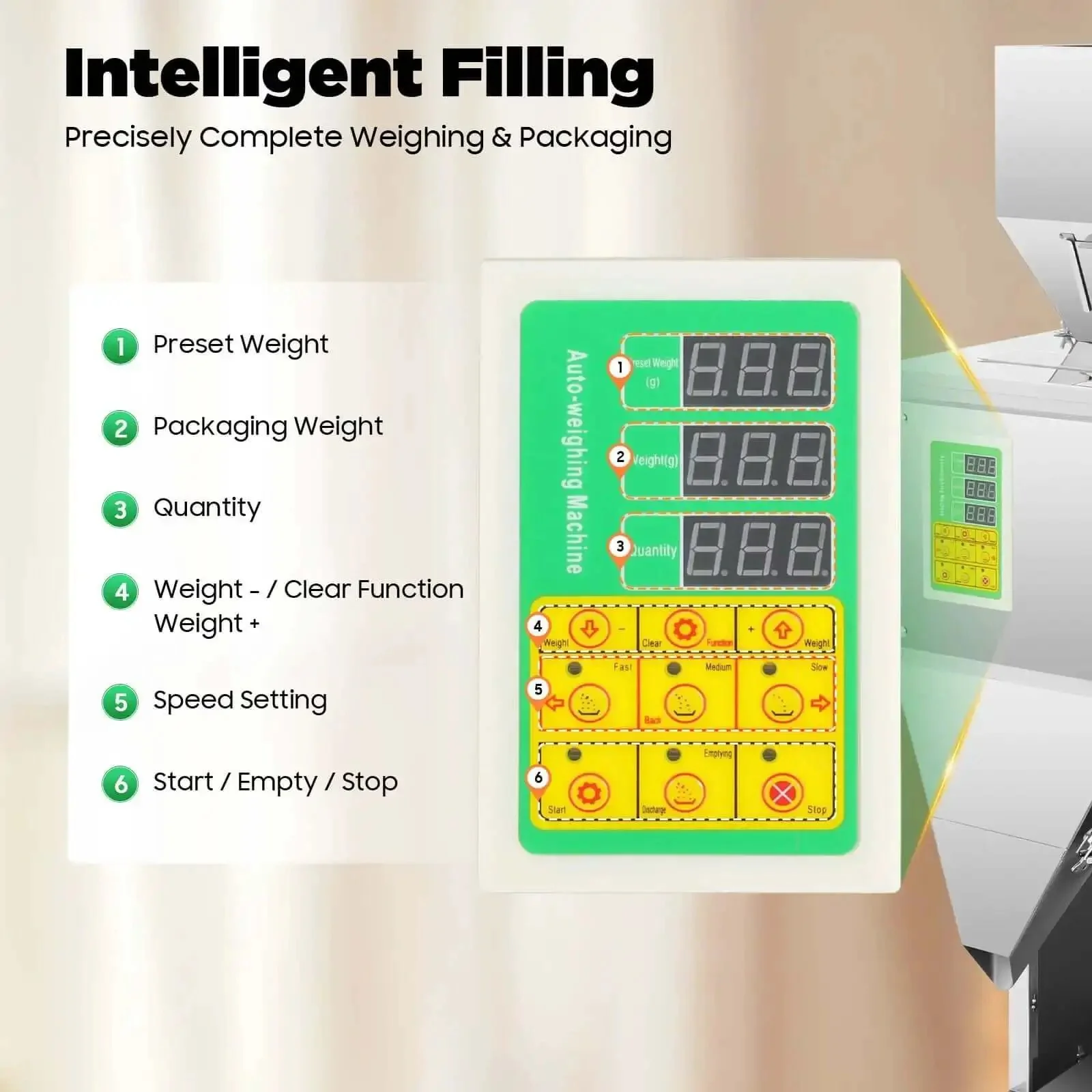 10-999g Automatic Powder Filling Machine With Heavy-Duty Stainless Steel Build 200W 110V Weighing And Filling System Foot Switch And Display Fast Reliable And Easy To Use For Beans Seeds Grains And Tea - Image 6
