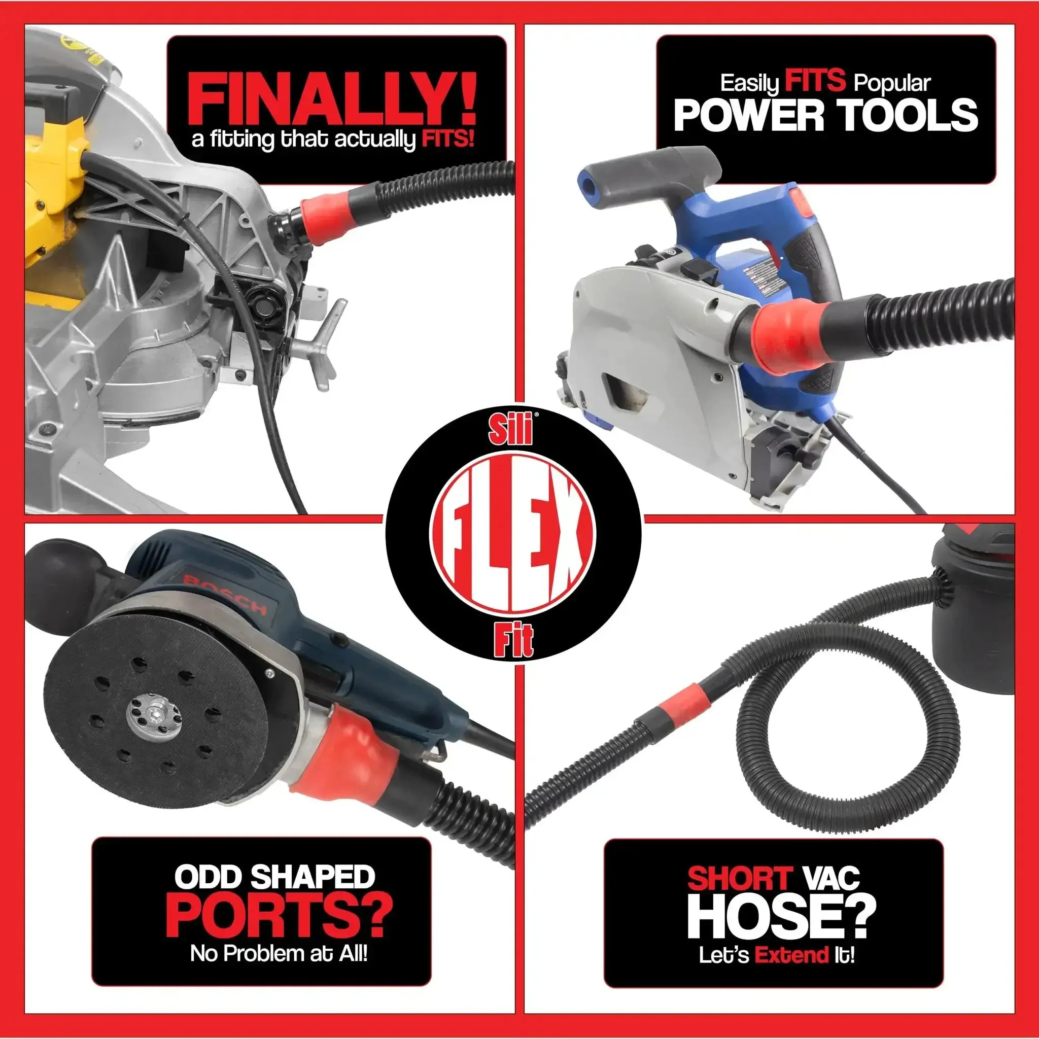 10 Foot Dust Collection Hose Kit With 8 Attachments For Most Power Tools And Shop Vacuums, Sili Flex Fittings For Quick Fit On Any Port, Flexible Silicone Ends, Easy Clamp On, And Superior Dust Control Across Brands - Image 3