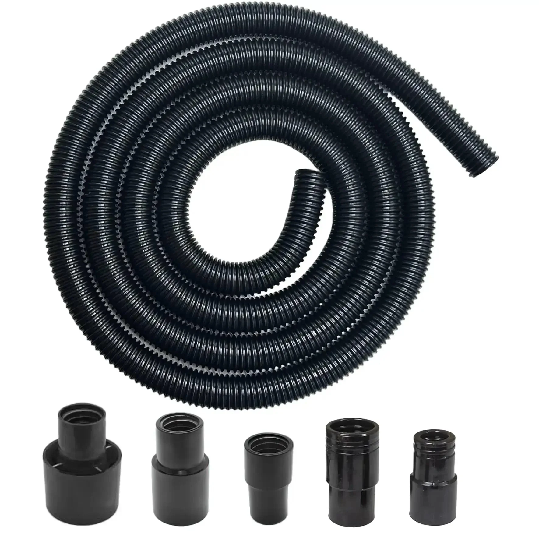 10 Foot Dust Collection Hose Kit With Five Threaded Adapters For Power Tools And Workshop Vacuums, Flexible Long Hose Keeps Your Workshop Clean And Connected, Universal Fit For Most Tools And Brands