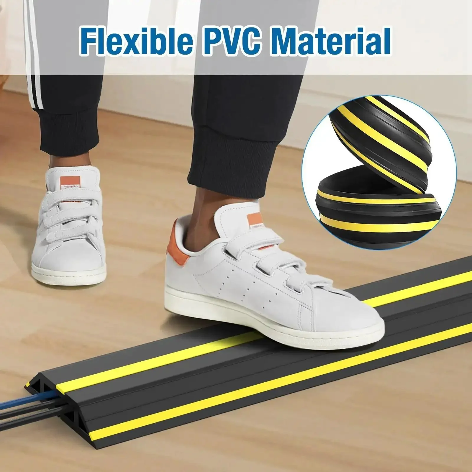 10 Foot Floor Cable Cover Protector Pro Grade Heavy Duty PVC Duct Easy To Unroll And Route Cables, Prevent Trip Hazards At Home Office, Workshops, Outdoors, And Events - Image 5
