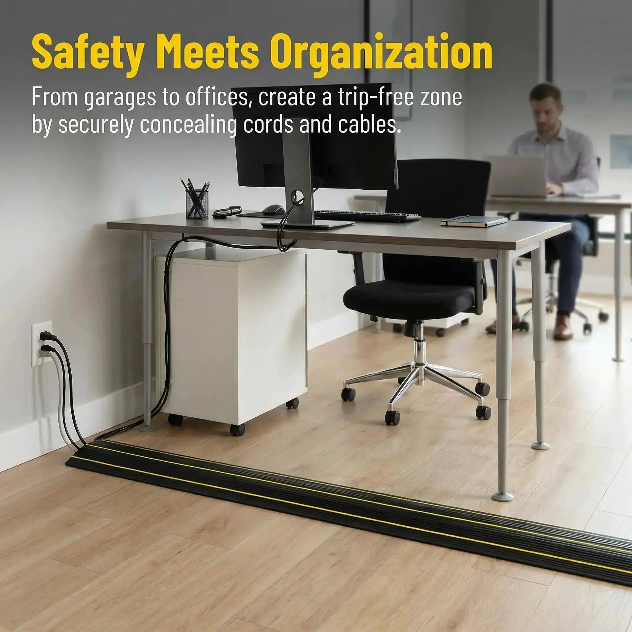 10 Foot Floor Cord Cover With Large Cable Channels For Easy Organization And Trip Hazard Prevention Heavy Duty PVC Duct Unrolls Fast Ideal For Home Office And Outdoor Use Keeps Cables Tidy And Safe - Image 3