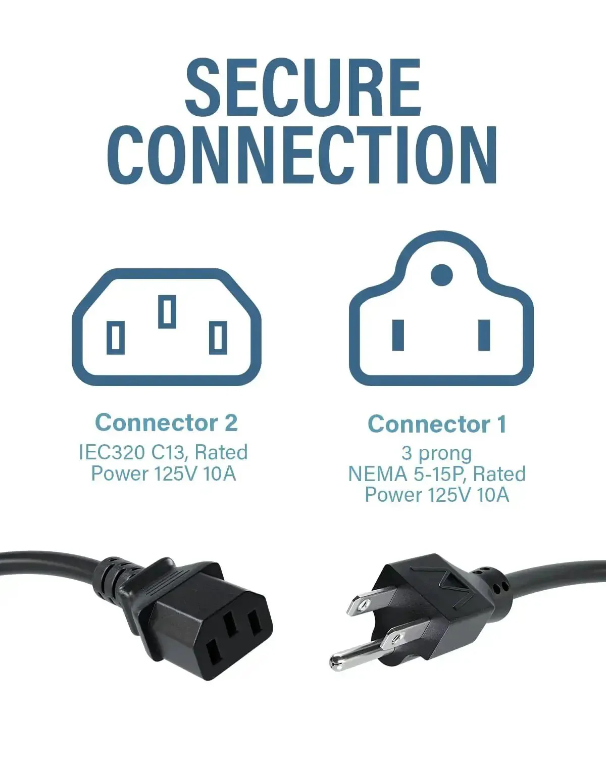 10 Foot Shielded Replacement AC Power Cord NEMA 5 15P To IEC 320C13 Cable For Electronics TV Computer Printer And Monitor Great For Laptop And Desktop PCs Works With Dell Samsung Vizio LG Asus - Image 4