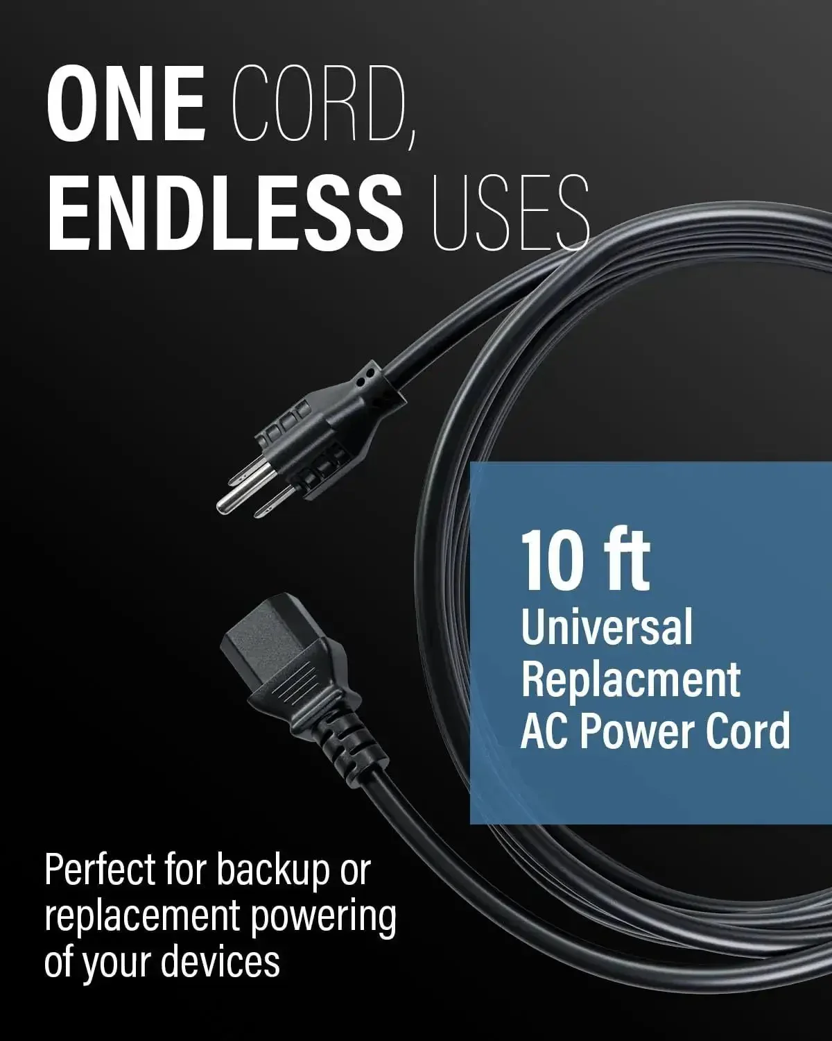 10 Foot Shielded Replacement AC Power Cord NEMA 5 15P To IEC 320C13 Cable For Electronics TV Computer Printer And Monitor Great For Laptop And Desktop PCs Works With Dell Samsung Vizio LG Asus - Image 9