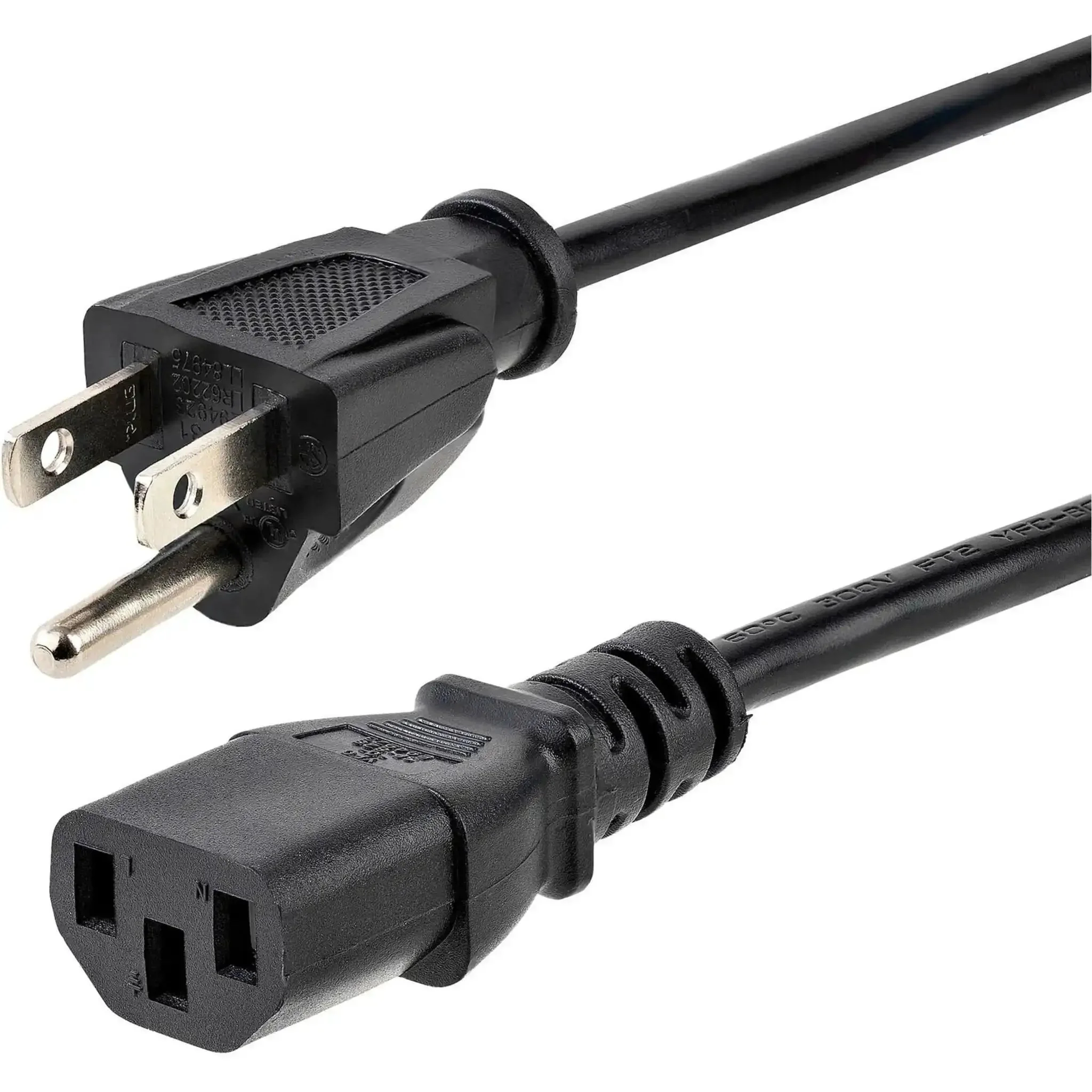 10 Ft Computer Power Cord NEMA 5-15P To C13 For Home Office Desktop Setup Printers PC Monitors 18 AWG 125V 10A Black Replacement Cable UL Listed Durable Fully Molded Strain Relief