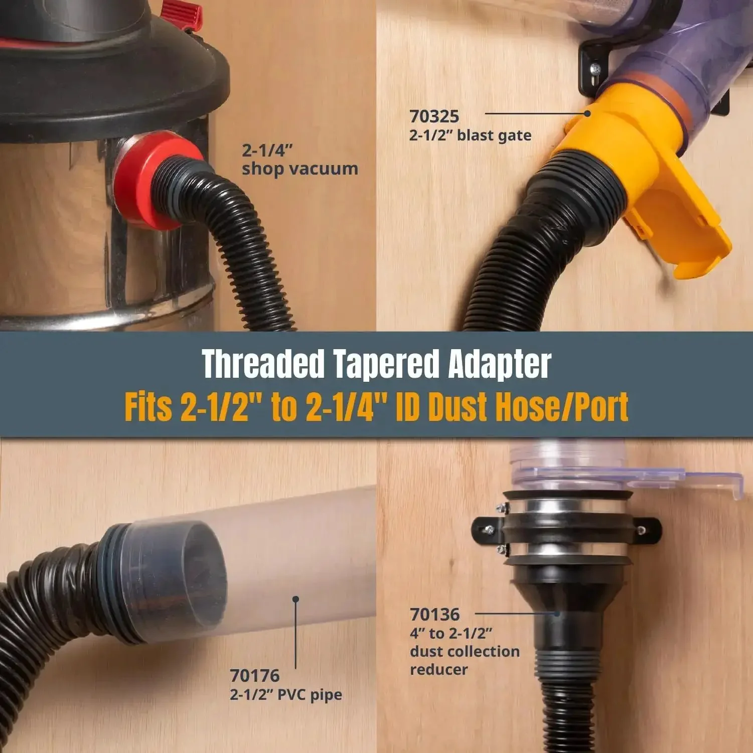 10 Ft Flexible Vacuum Hose Dust Collection Kit For Woodworking Tools And Shop Vacuums Connects 1 In Or 1-1/2 In Ports To 2-1/2 In Dust Collection System Perfect For Miter Saw Table Saw Sanding And Planing Cleanup - Image 5