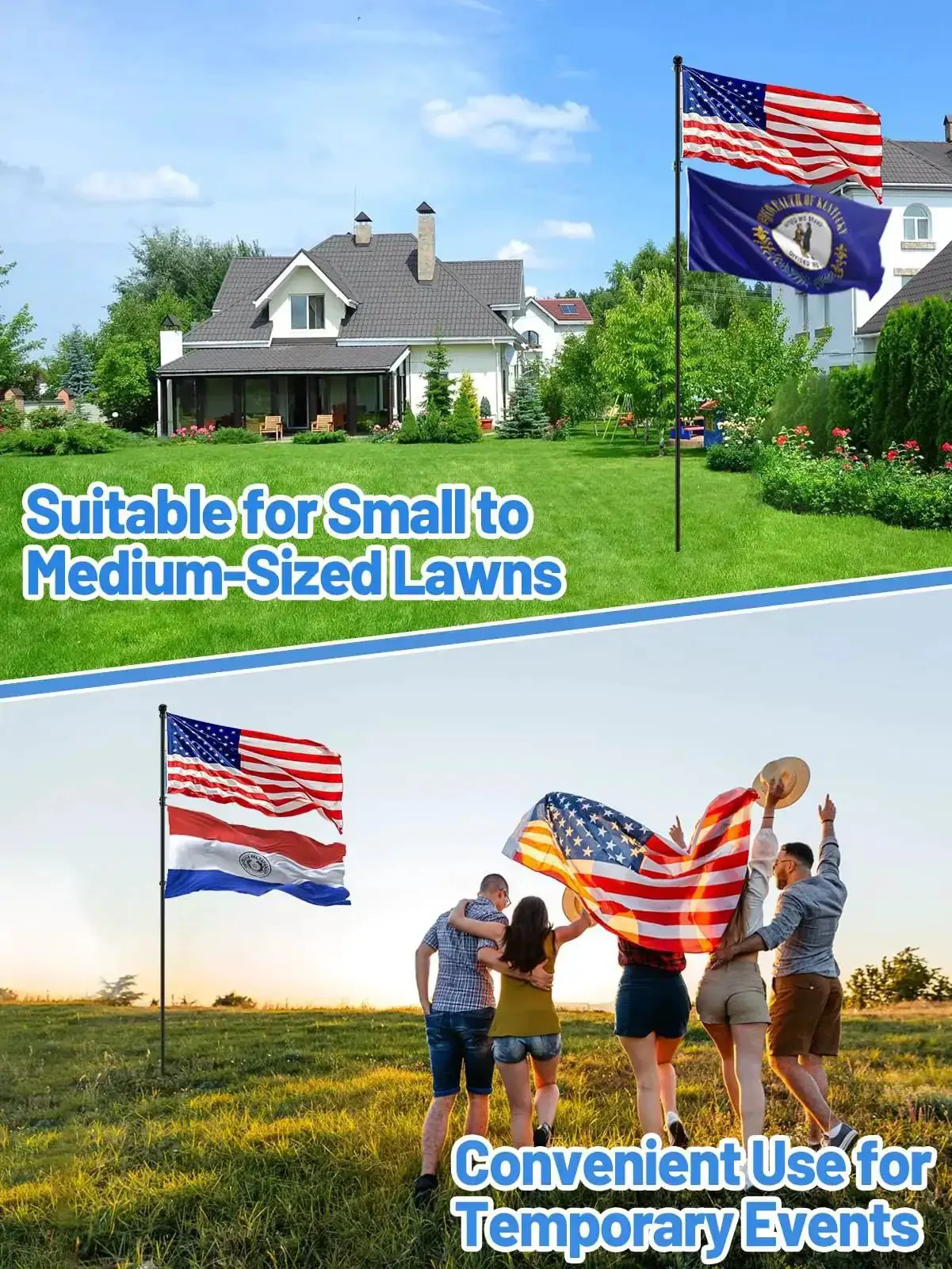 10 Ft In Ground Flag Poles Kit For Double Flag Display With Sturdy 5 Prong Base Windproof Ground Flag Poles For Residential Lawn Or Yard Great For Home Flag Showcases Events And Temporary Outdoor Displays - Image 5