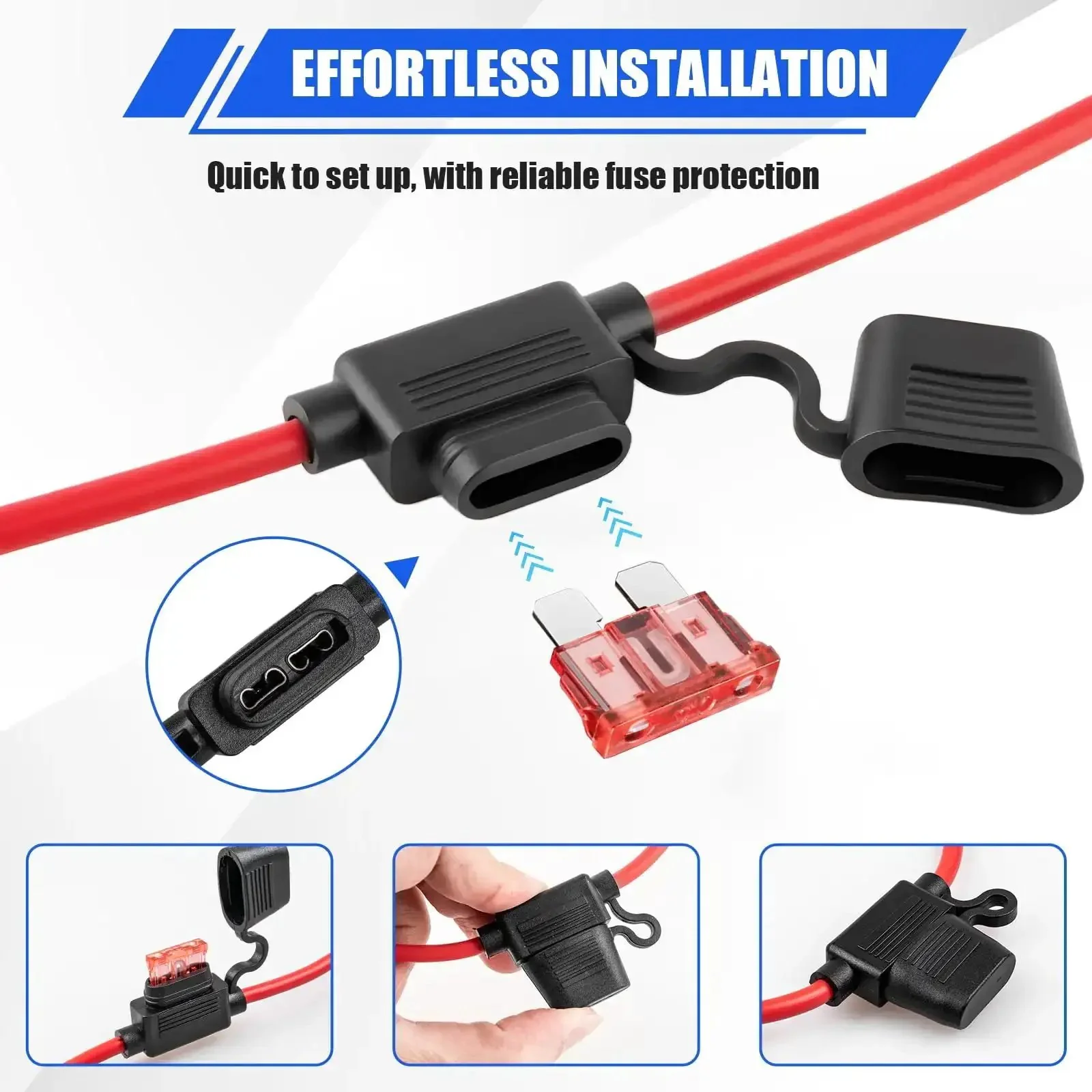 10 Gauge Inline Fuse Holder 40A Four Pack For 12V Cars Trucks Boats Marine ATVs Motorbikes Beefed Up Inline Electrical Circuit Protection With Durable 10 AWG Tinned Copper Wiring For Stable Safe Power Distribution - Image 3