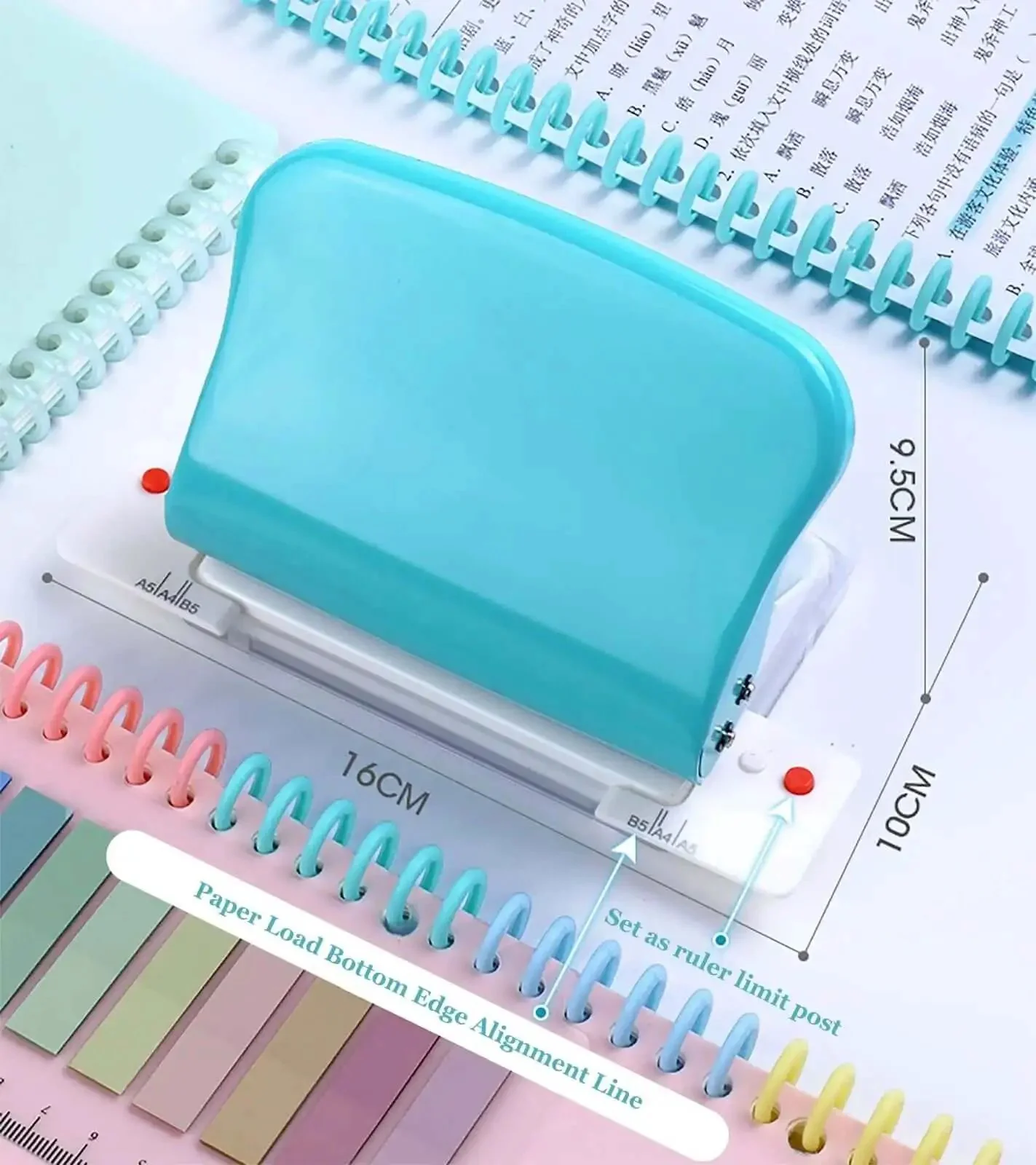 10 Hole Puncher For Loose Leaf Paper, Handheld Metal Circle Punch Tool For A4 A5 B5 Notebooks, Works With 20 26 30 Hole Bindings, 10 Sheet Capacity, Precise Clean Holes, Blue - Image 7