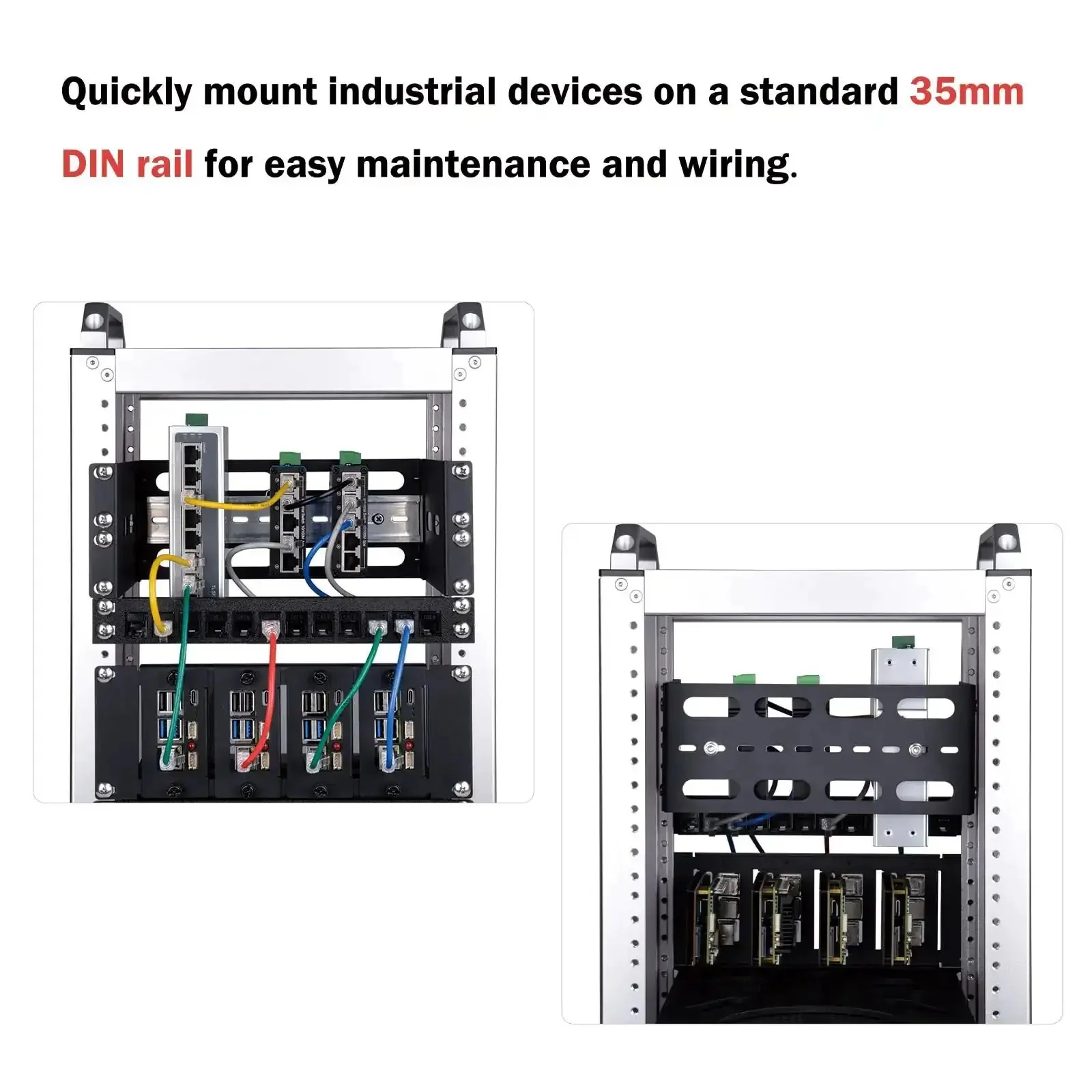 10 Inch 2U Adjustable DIN Rail Mount Bracket For DeskPi RackMate T1 T0 T2 T0 Plus T1 Plus TL1 Rack Ready And Compatible With 35mm Industrial Network Devices And 10 Inch Server Rack Cabinets - Image 7