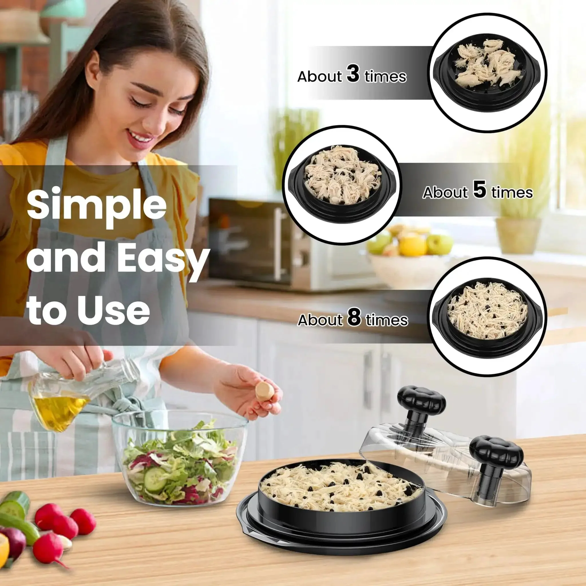 10 Inch Chicken Shredder Tool Twist Pro For No Sweat Pulled Chicken Breast Shredding With Sharp Teeth And Twist Mechanism Ergonomic Handle Anti Slip Strip BPA Free Black Kitchen Gadget Grinder With Brush - Image 6