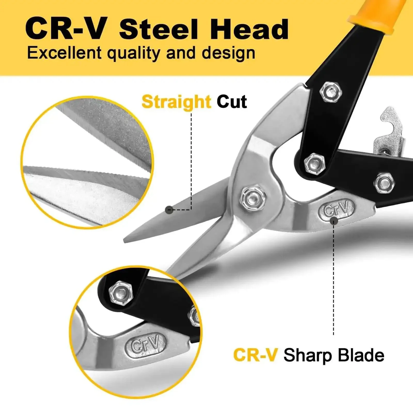 10 Inch Tin Snips For Sheet Metal Cutting Built Tough Heavy Duty Cutter Shears Straight Cut Chrome Vanadium Steel CRV With Heat Treated Blades And Durable Safety Lock For Long Lasting Performance - Image 7