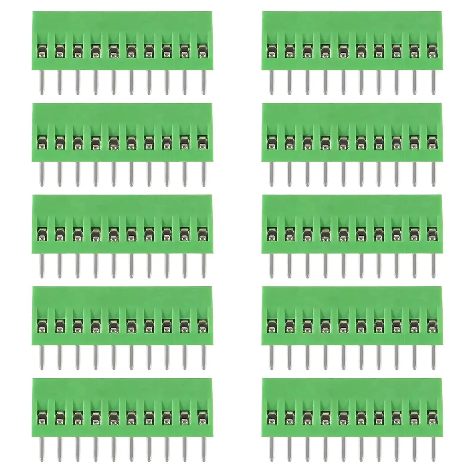 10 Pack 10Pin 2.54mm 0.1 Inch Pitch PCB Screw Terminal Block Connectors 150V 6A For 26 To 18 AWG Cable ABS Plastic Housing Quick Secure Screw Clamp Plug and Play For PCB Projects
