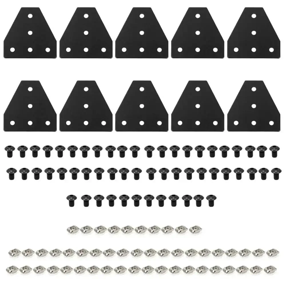 10 Pack 2020 T Plate Corner Bracket For 8020 Aluminum Extrusion T Slot Connector With 50 T Nuts And Screws Black Finish Wrench Included Heavy Duty Pro Grade Joining Plate Kit For Framing And Custom Builds