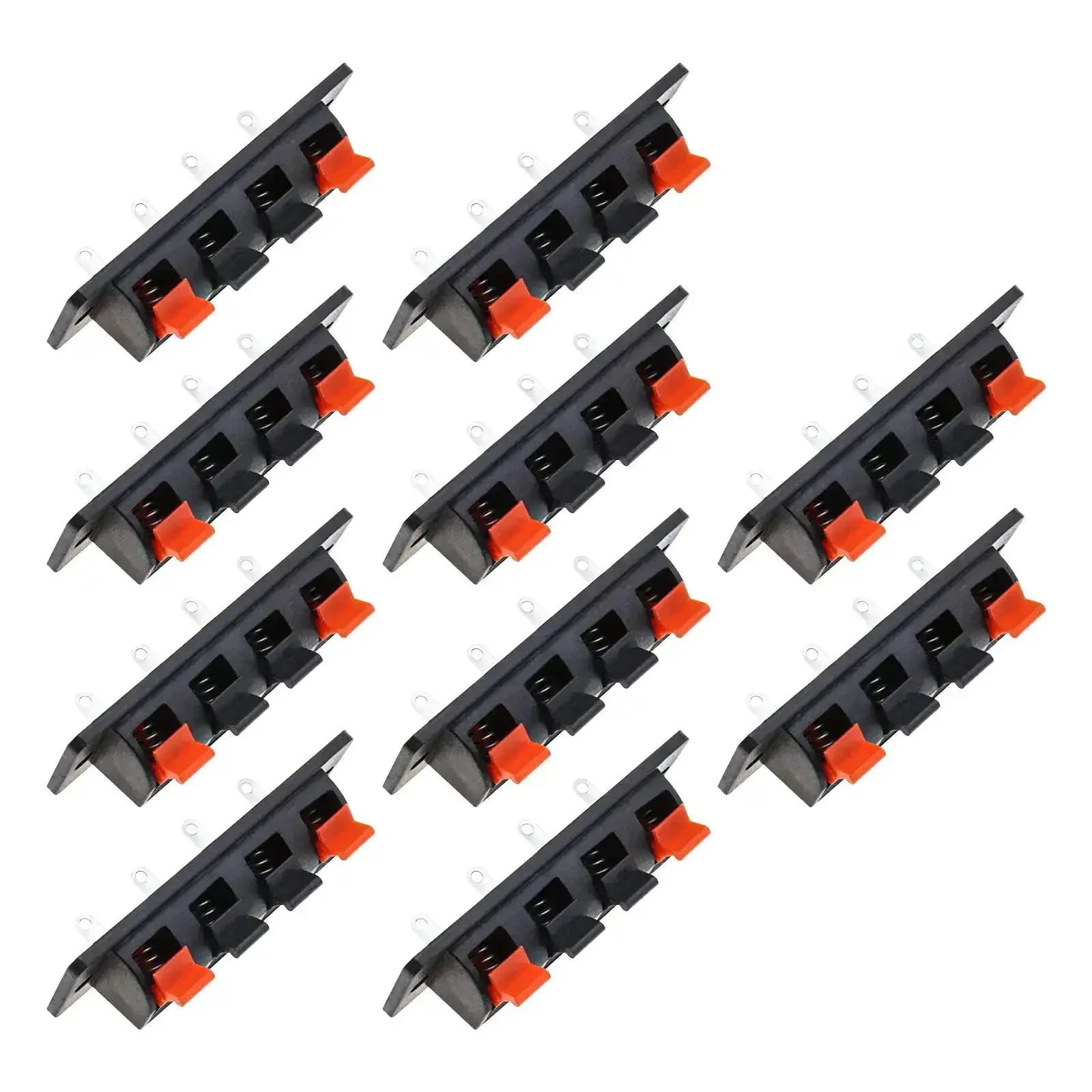 10 Pack 4 Pin Speaker Terminal Blocks With Spring Clips For DIY Audio, Plug And Play Amp Test Clips, 4 Position Connector Plate For Stereo Speakers, Push Release Cable Terminal Strips