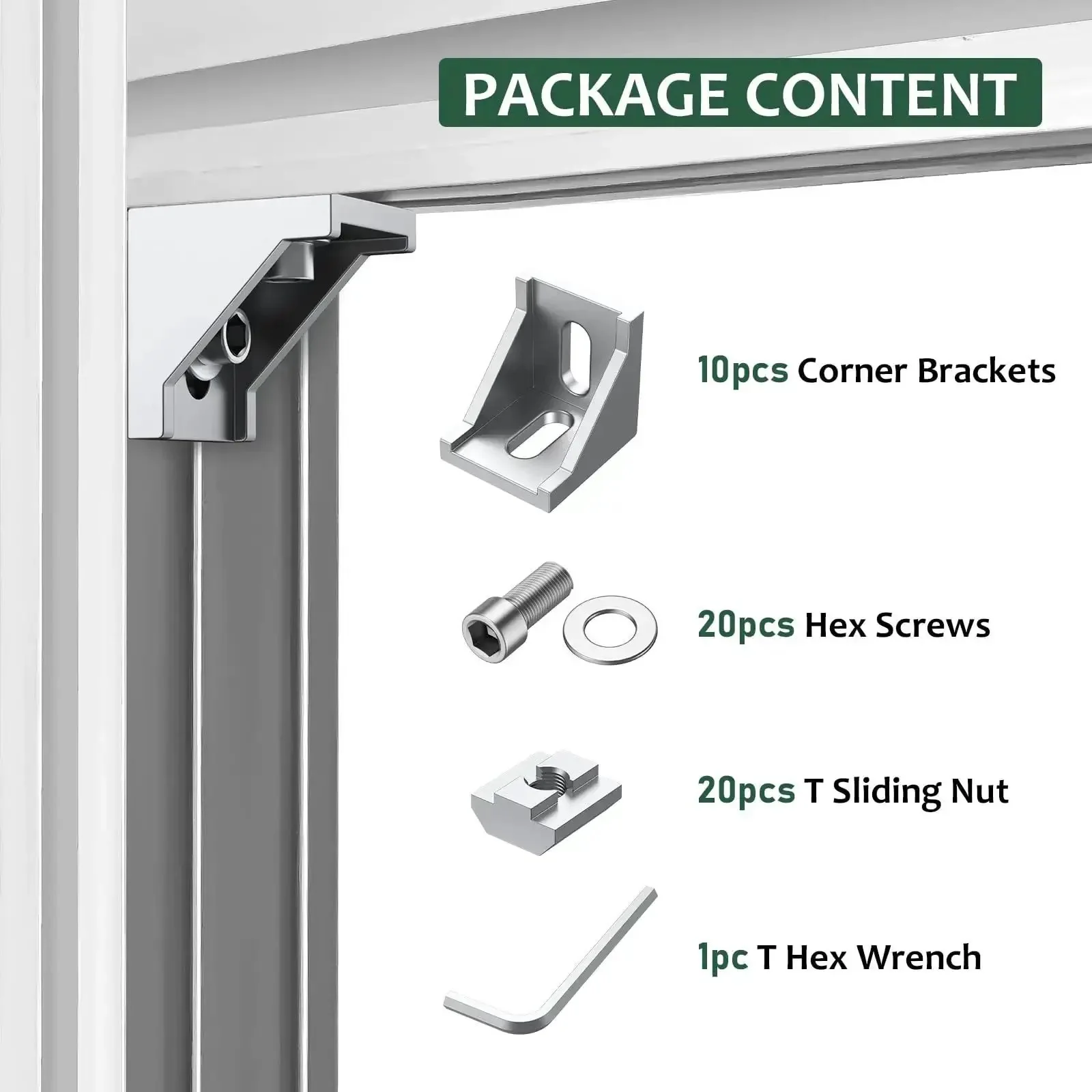 10 Pack 4040 Aluminum Extrusion Corner Brackets And 4080 Profile Connectors Kit With 40 M8 T Slot Nuts And Hex Screws For DIY Builds Built Tough Heavy Duty Right Angle Frame Corners - Image 2