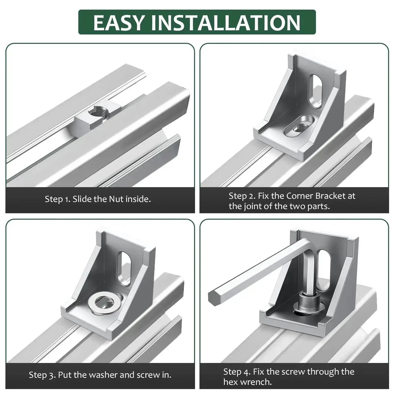 10 Pack 4040 Aluminum Extrusion Corner Brackets And 4080 Profile Connectors Kit With 40 M8 T Slot Nuts And Hex Screws For DIY Builds Built Tough Heavy Duty Right Angle Frame Corners - Image 4