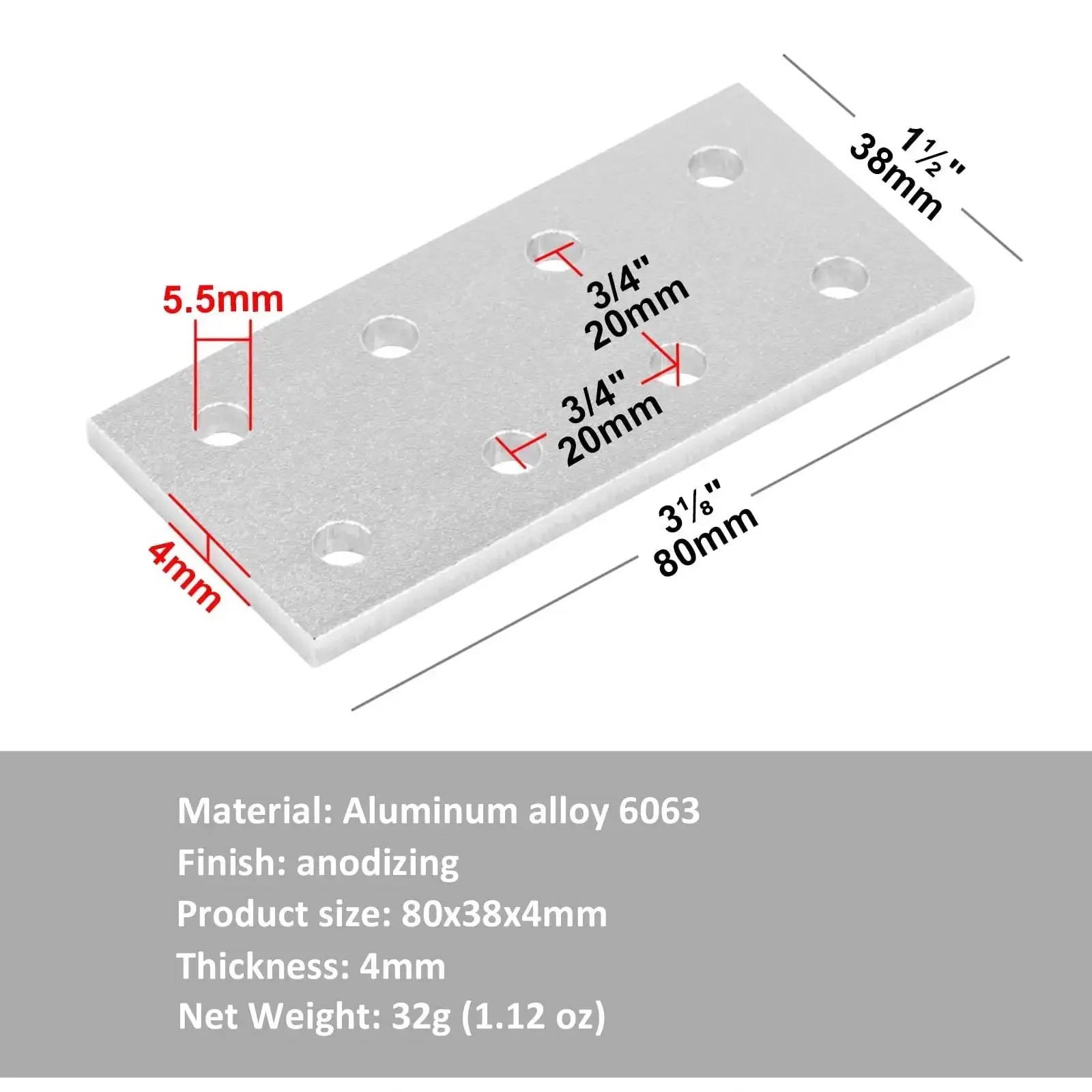 10 Pack Flat Joining Plates For 2020 2040 T Slot Aluminum Profiles, 8 Hole Rectangle Plate For 20 Series, Silver Anodized Aluminum Brackets For Easy Fit And Strong Hold Link Between 2020 And 2040 Extrusions For DIY Projects - Image 5