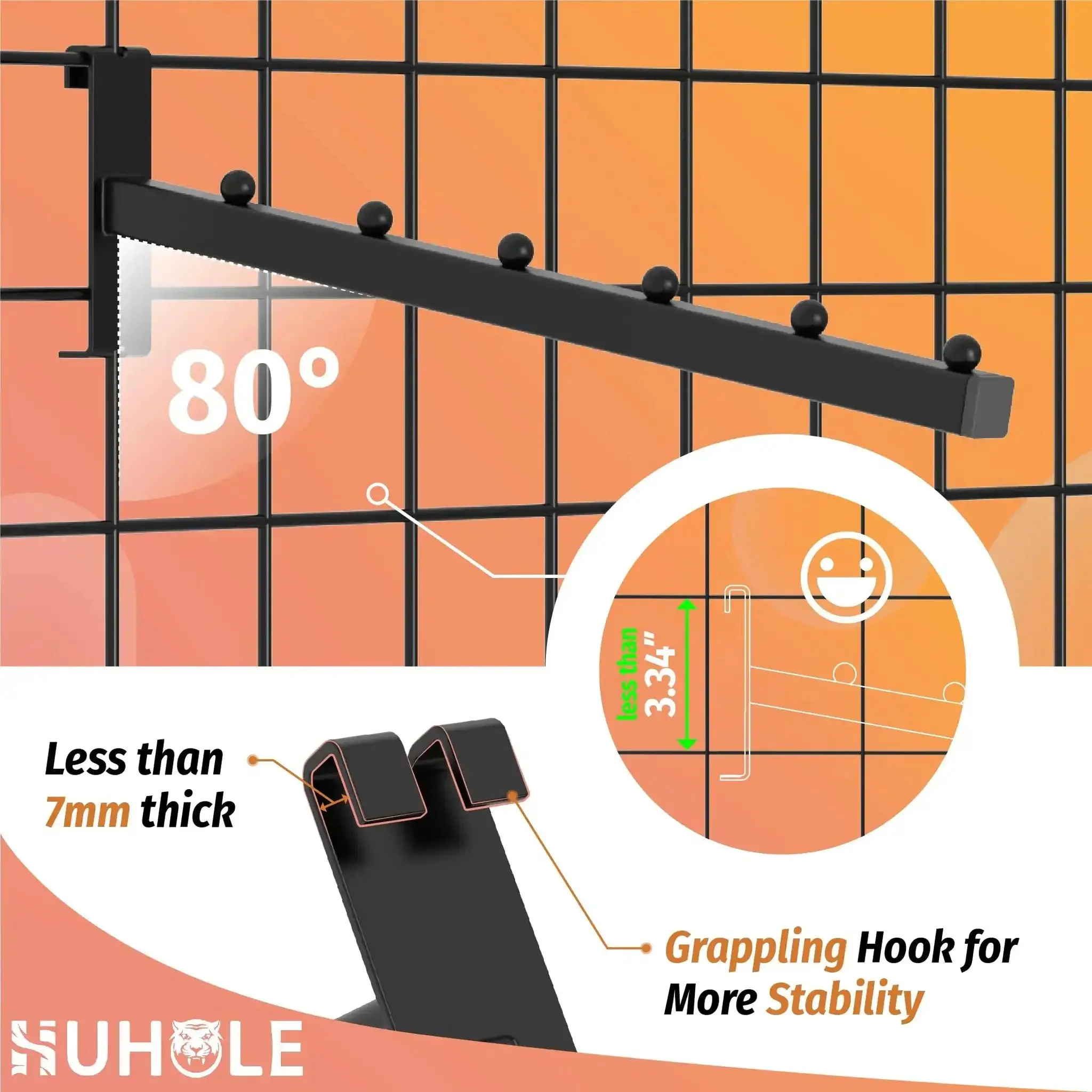 10 Pack Gridwall Waterfall Hooks With 12 Inch 6 Ball Faceouts For Retail Display Heavy Duty Square Tube Hangers For Wire Grid Panels Black Powder Coated Garment Racks For Clothing Store - Image 5