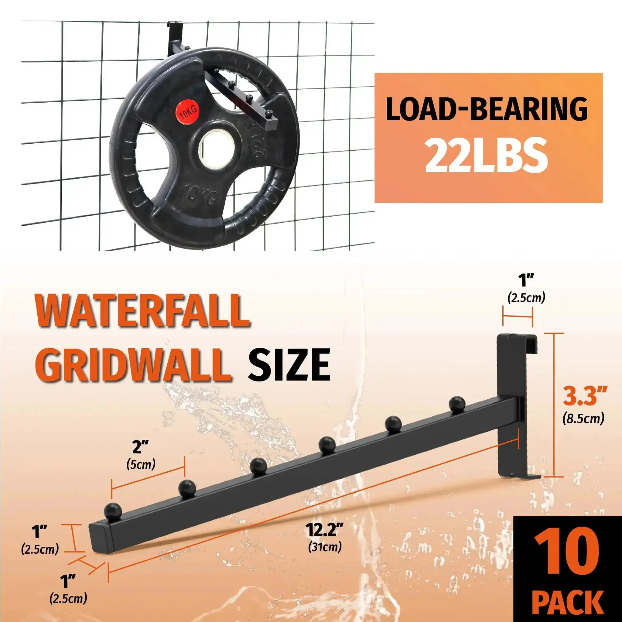 10 Pack Gridwall Waterfall Hooks With 12 Inch 6 Ball Faceouts For Retail Display Heavy Duty Square Tube Hangers For Wire Grid Panels Black Powder Coated Garment Racks For Clothing Store - Image 6