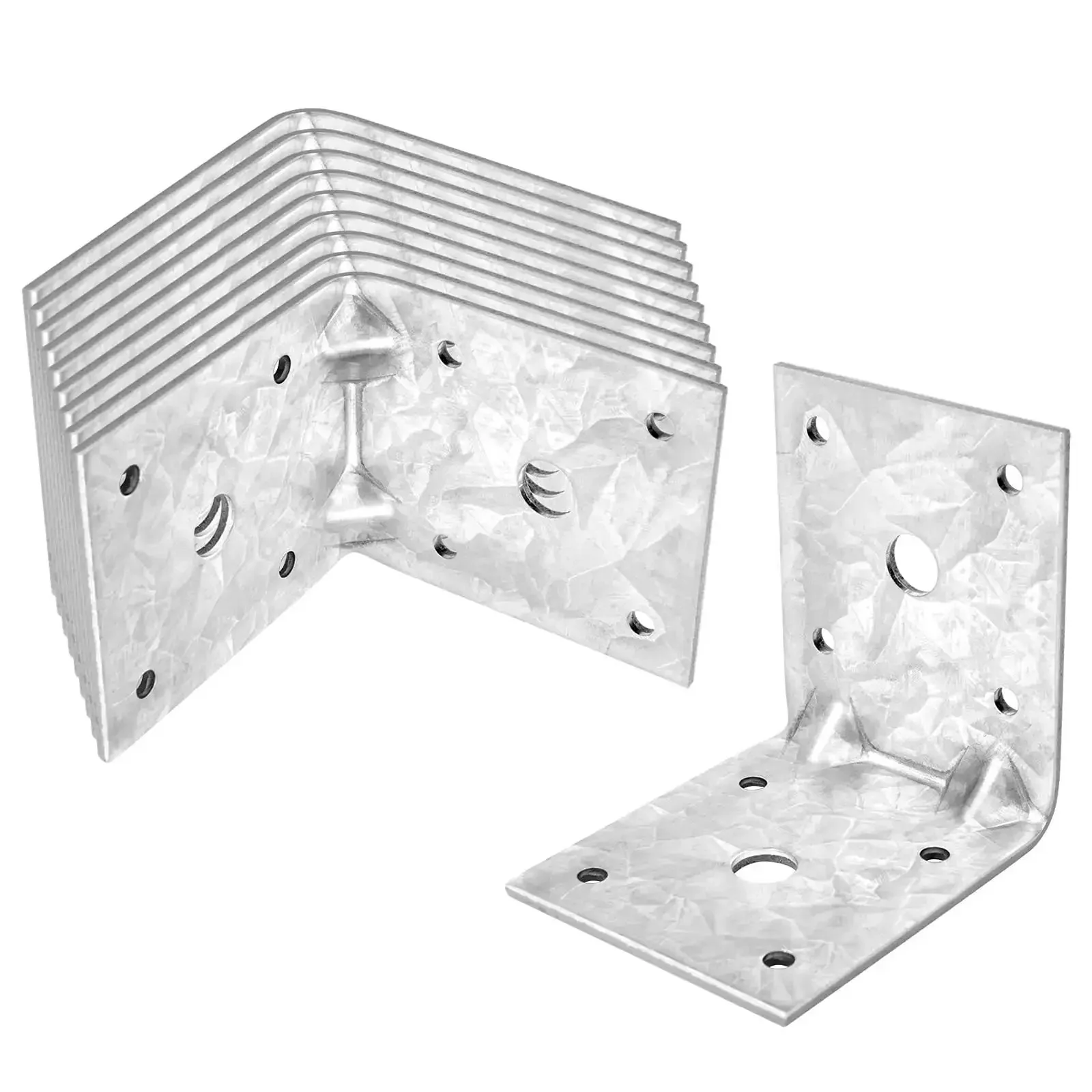 10 Pack L Right Angle Brackets For Wood Built Tough Galvanized Steel Corner Braces, 2-3/8 By 2-7/8 By 2-7/8 Inches, 90 Degree Reinforcing Rib, Heavy Duty Support, Max Load 110 Lb, Hot Dip Galvanized - Image 2