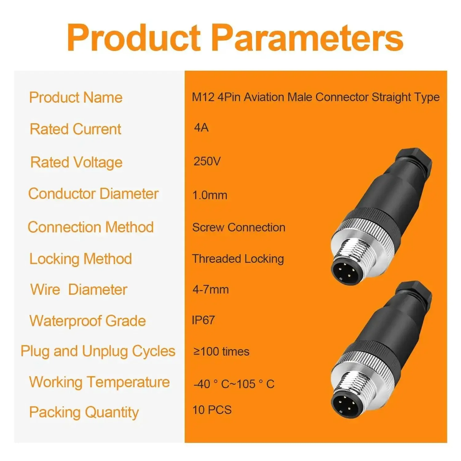 10 Pack M12 4 Pin Aviation Connector A Code Male IP67 Waterproof Plug And Play Field Ready Screw In Plug For Circular Socket Panel Sensor And Industrial Wiring - Image 3
