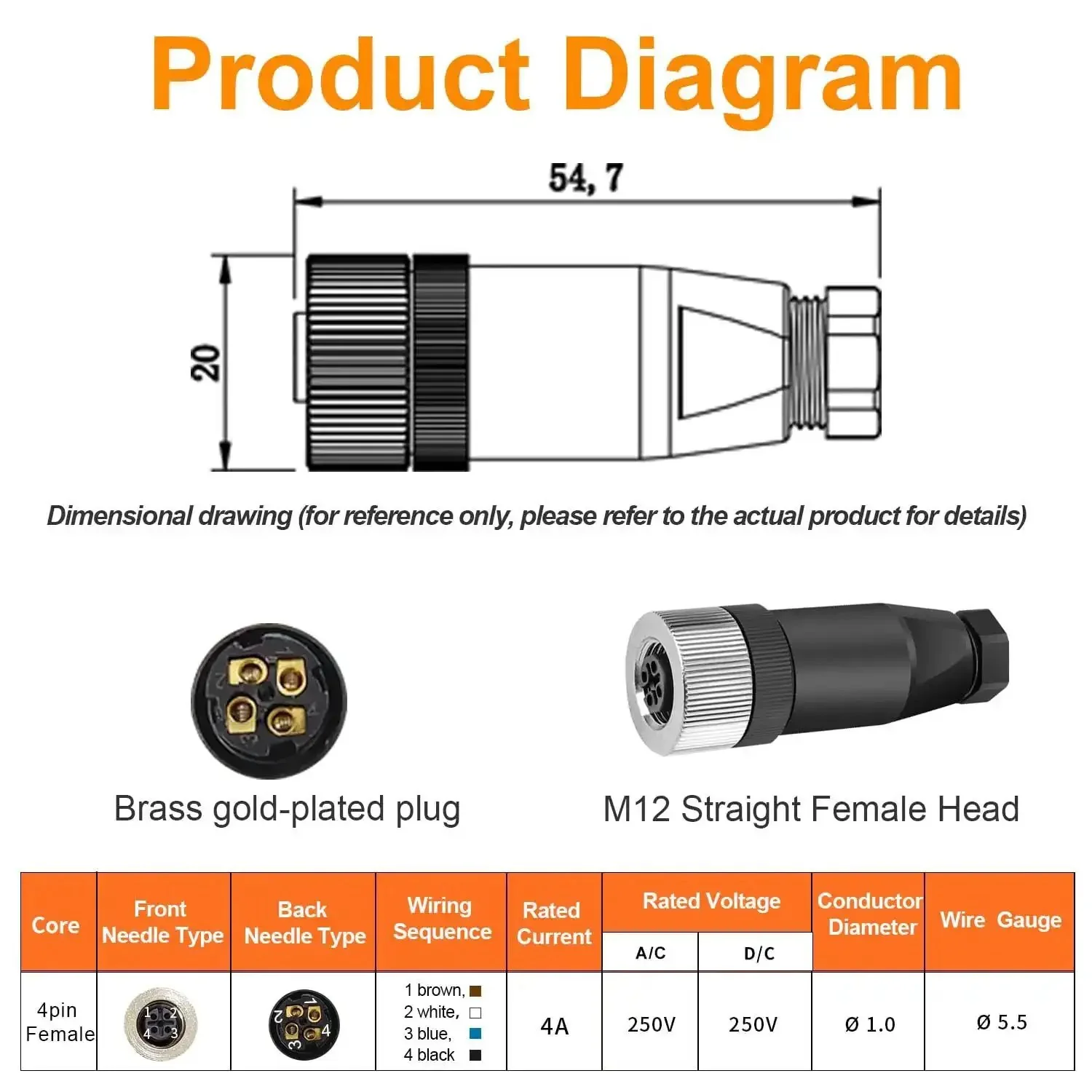 10 Pack M12 4 Pin Aviation Connector Female A Code IP67 Waterproof Field Assembly Plug 12mm Circular Socket for Panel Sensor, Field Wireable, Straight, Unshielded, Screw Connection, Industrial Grade - Image 4