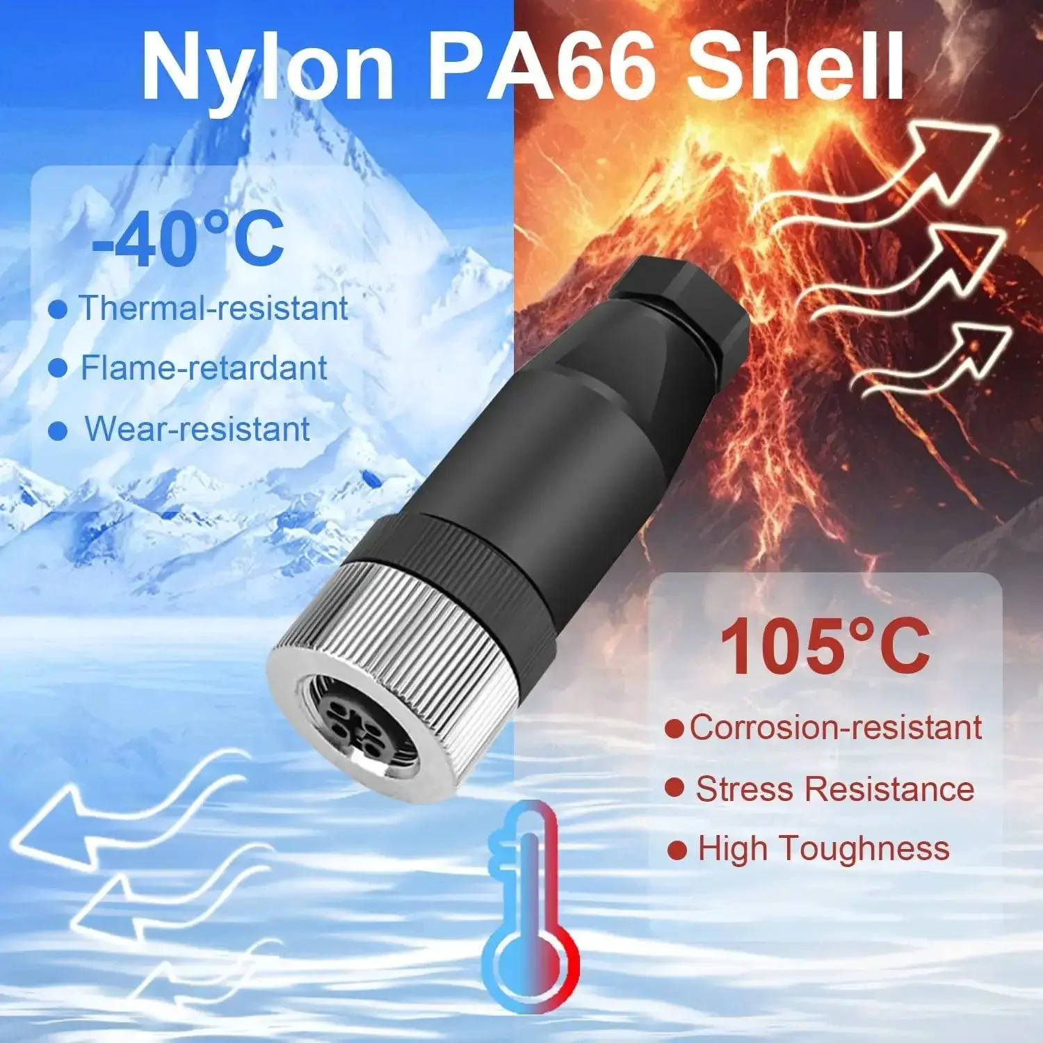 10 Pack M12 4 Pin Aviation Connector Female A Code IP67 Waterproof Field Assembly Plug 12mm Circular Socket for Panel Sensor, Field Wireable, Straight, Unshielded, Screw Connection, Industrial Grade - Image 6