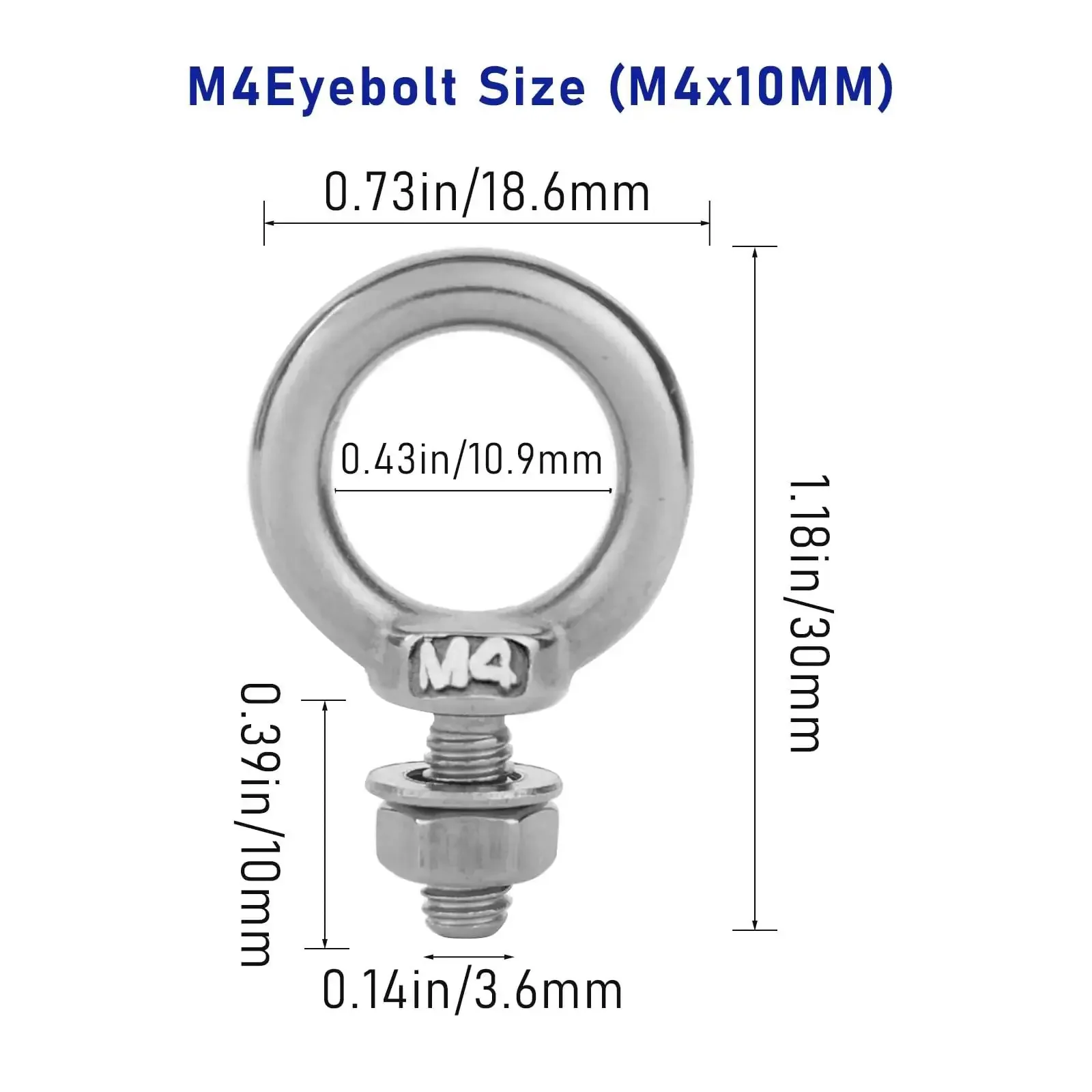 10 Pack M4 Eyebolt With Nut Stainless Steel Beefy Heavy Duty Screw Eye Bolts With Nuts 4mm Thread 11mm Shank Ring Shoulder Design For Rigging DIY Outdoor Marine Projects - Image 7