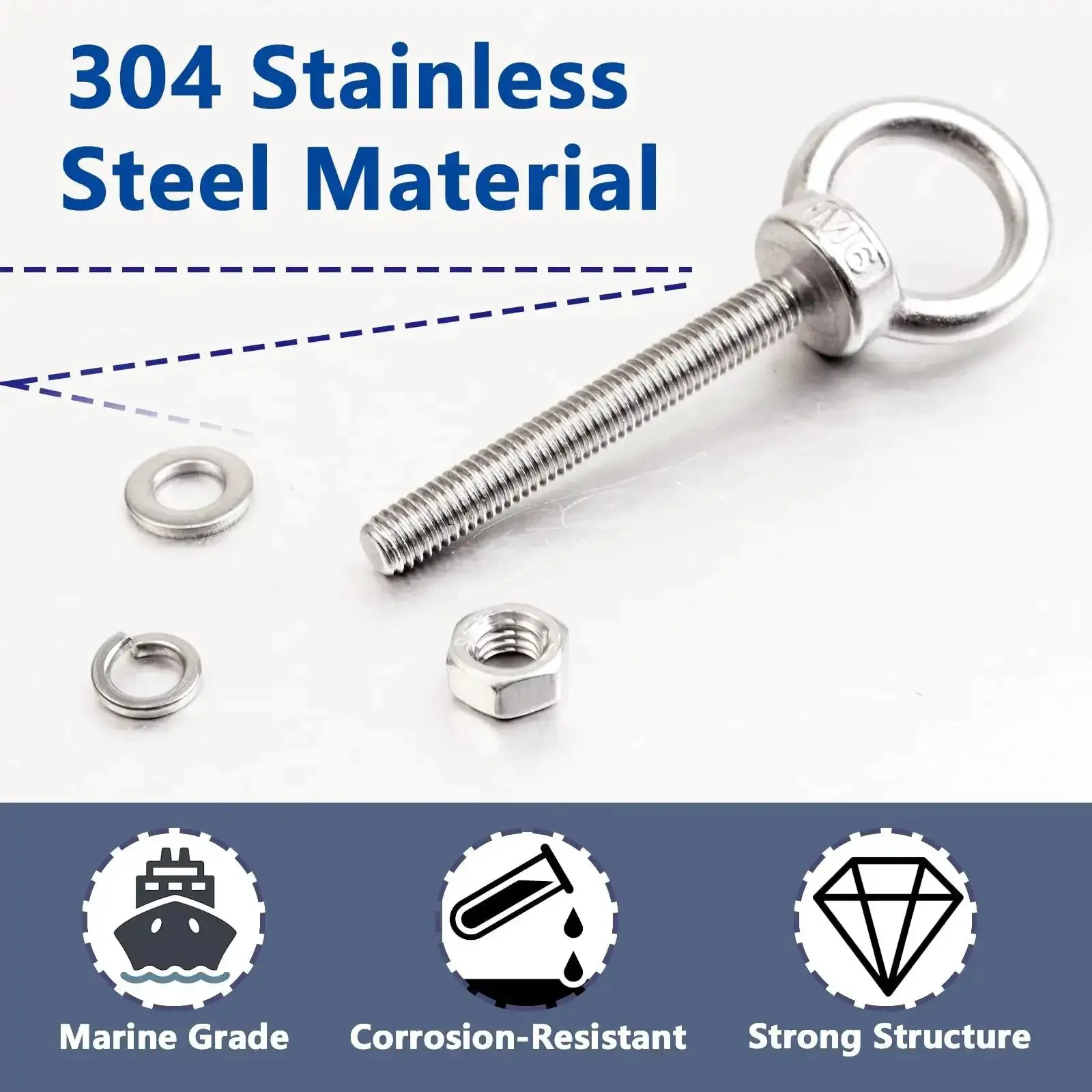 10 Pack M6 x 50mm Eyebolts With Nuts And Washers, Stainless Steel Marine Grade Shoulder Eye Bolts For DIY Projects, Furniture, Swings, And Outdoor Use, All Weather Rust Resistant Hardware - Image 5